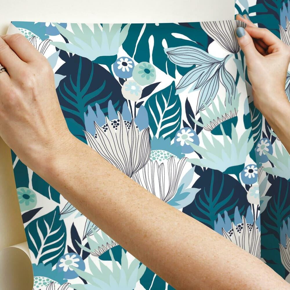 RoomMates Retro Tropical Leaves Peel and Stick Wallpaper (Pink, 20.5 in x 16.5 ft) jncuq