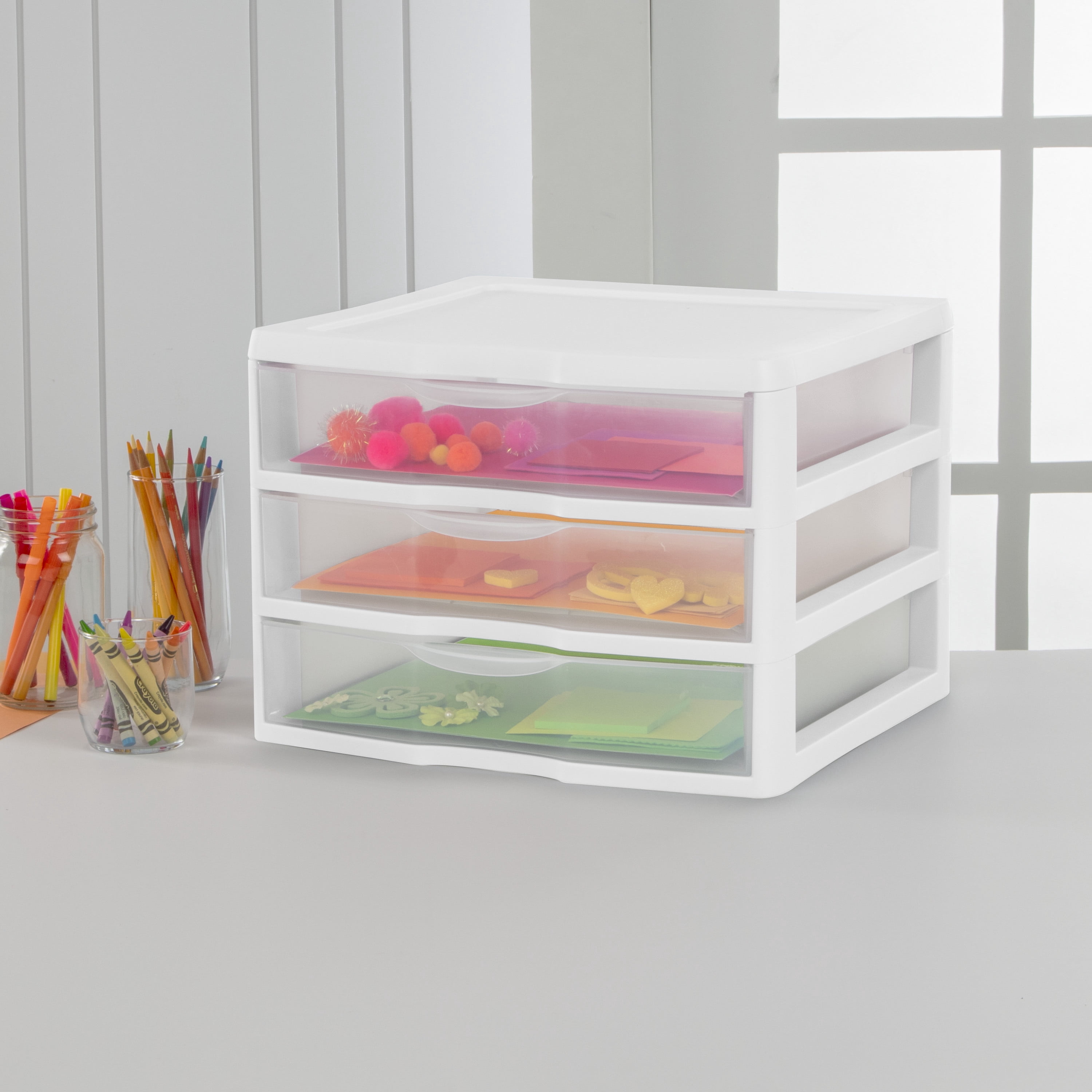 Sterilite Wide 3 Drawer Unit, Desktop Storage Organizer for Office and Craft Supplies (Clear, 14.6 in x 14.5 in x 10.6 in) deef1 - Image 3