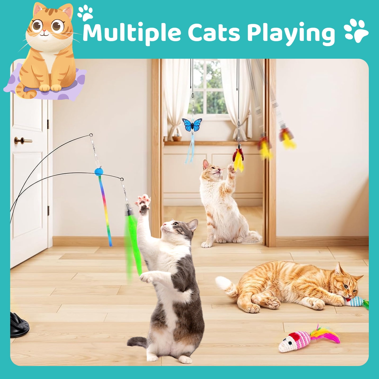 Amaopus Interactive Cat Feather Toy Set (4-in-1 Wand with Suction Cup, 21 Piece Variety Pack) tjxfs