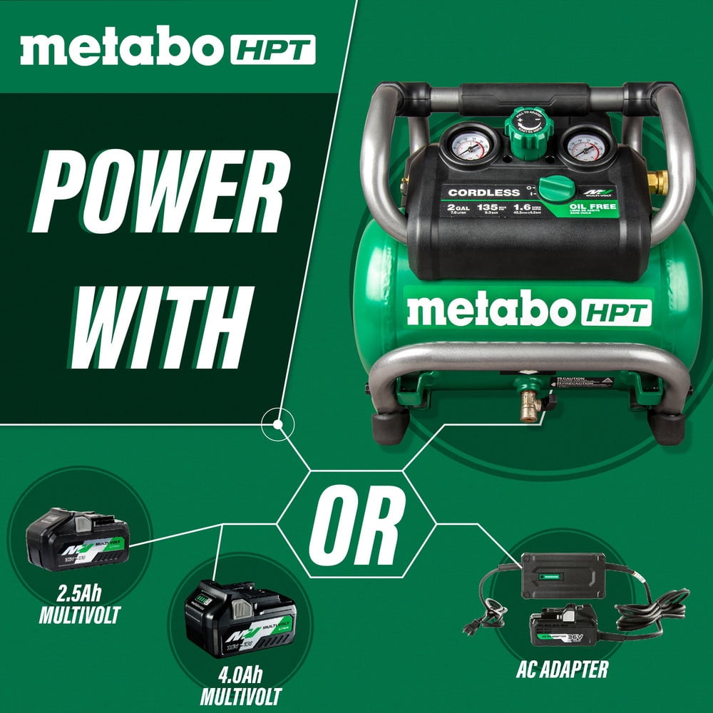 Metabo HPT MultiVolt 36V Cordless Air Compressor (2 Gallon, Green) x172v