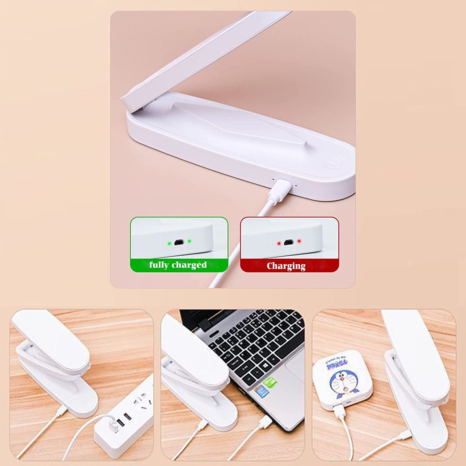 Totowood Foldable LED Desk Lamp, Eye-Caring Dimmable Reading Light with 3 Color Modes, Portable Rechargeable Table Lamp for Home and Office (White, 1 Unit) 8mc5k