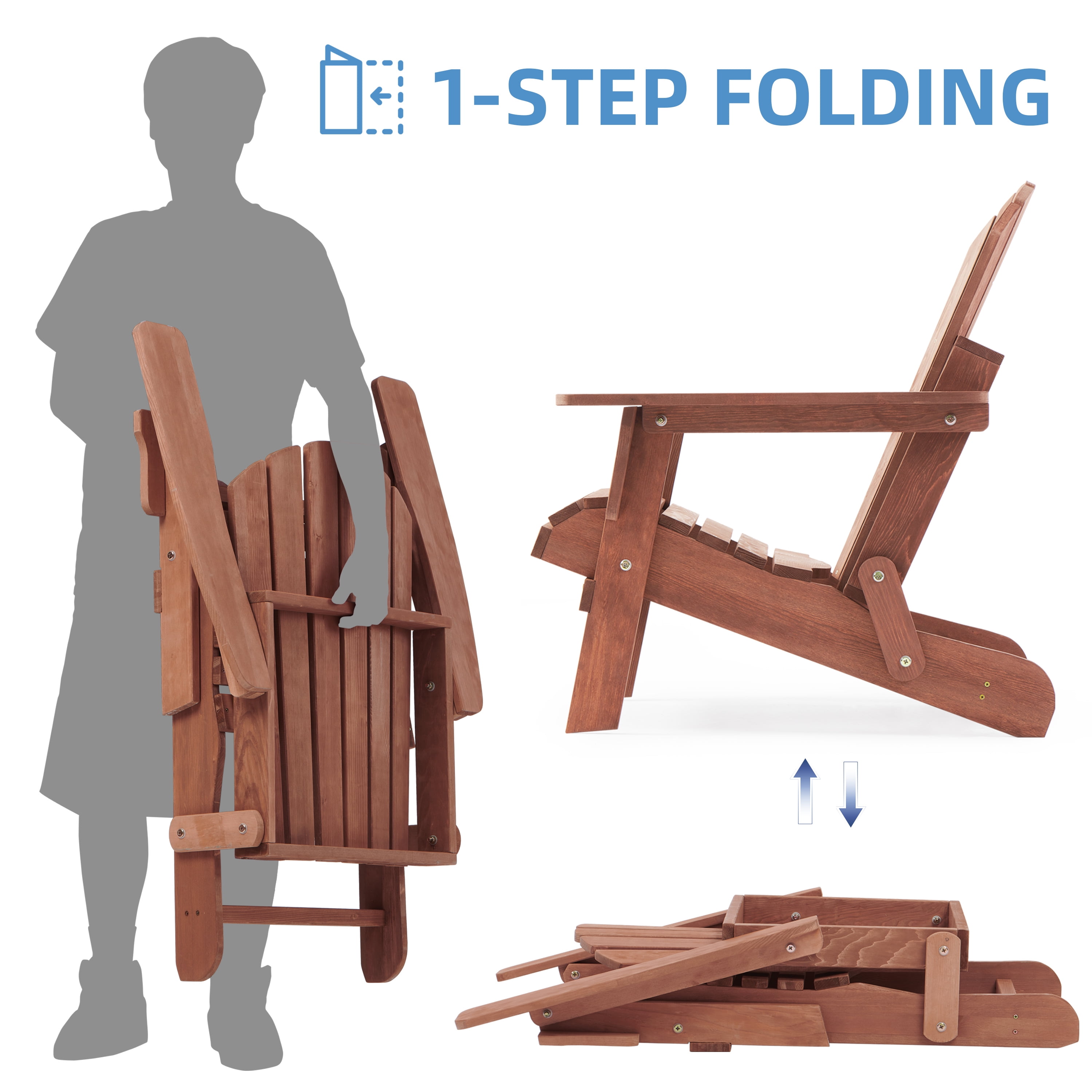 MEDERLO Oversized Folding Adirondack Chair, Solid Cedar Wood Patio Lounge Chair for Garden and Deck (Brown, 34 in x 29 in x 33 in) zic0x