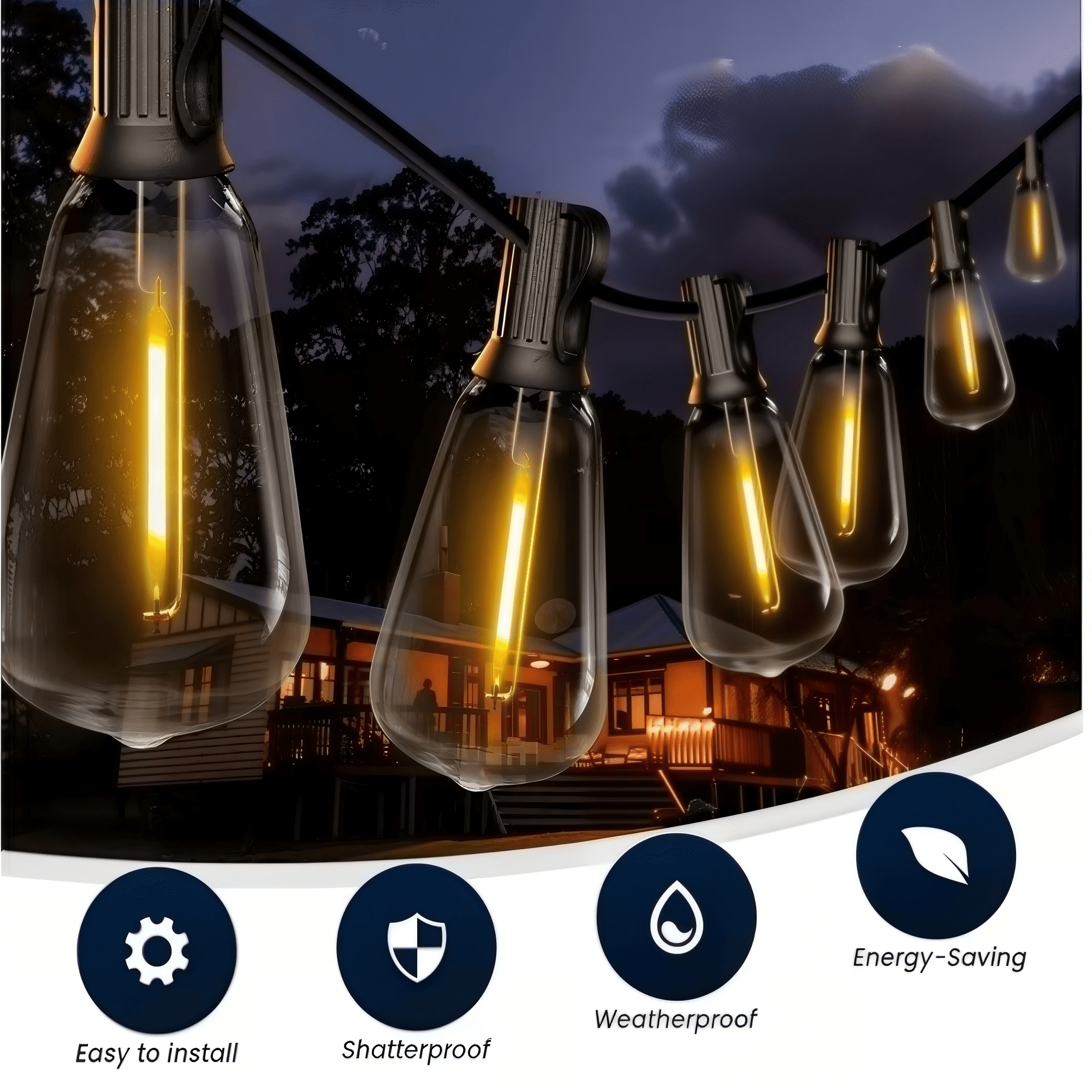 Volivo Solar Outdoor String Lights, Shatterproof Patio Lighting with 24 Vintage Edison Bulbs (Warm White, 100 ft) 3je2q