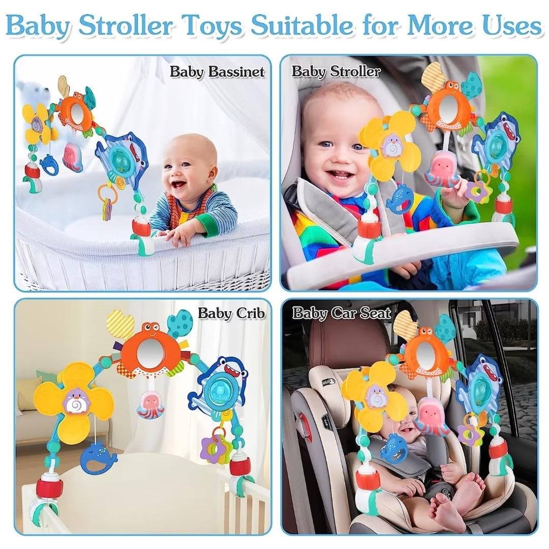 RORONOVA Stroller Arch Activity Toy, Montessori Sensory Car Seat Bar for Infants (Multi-Color, 18 in) gdt8x