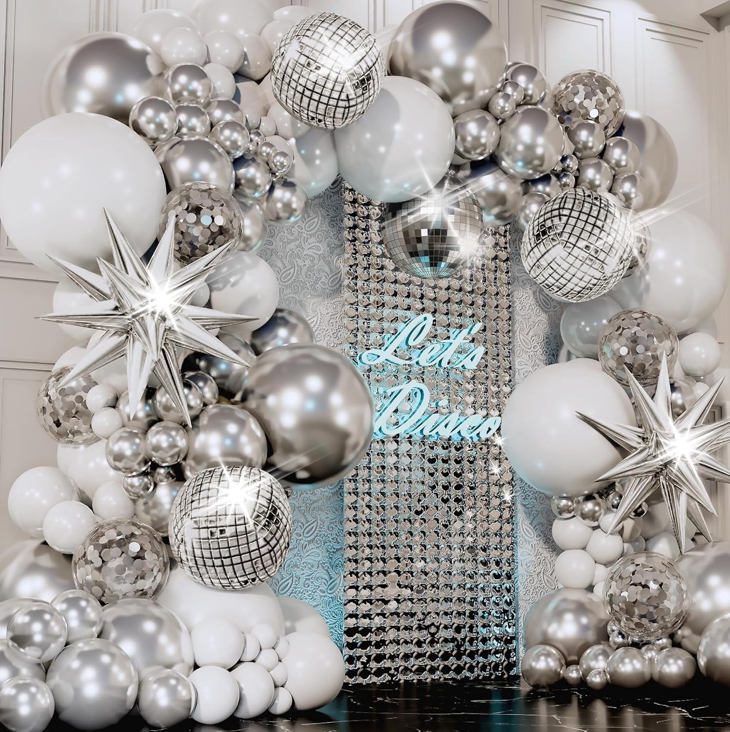 Sheryl Décor Disco Balloon Arch Kit for Party Decorations (Silver & White, 100 Count) f831d