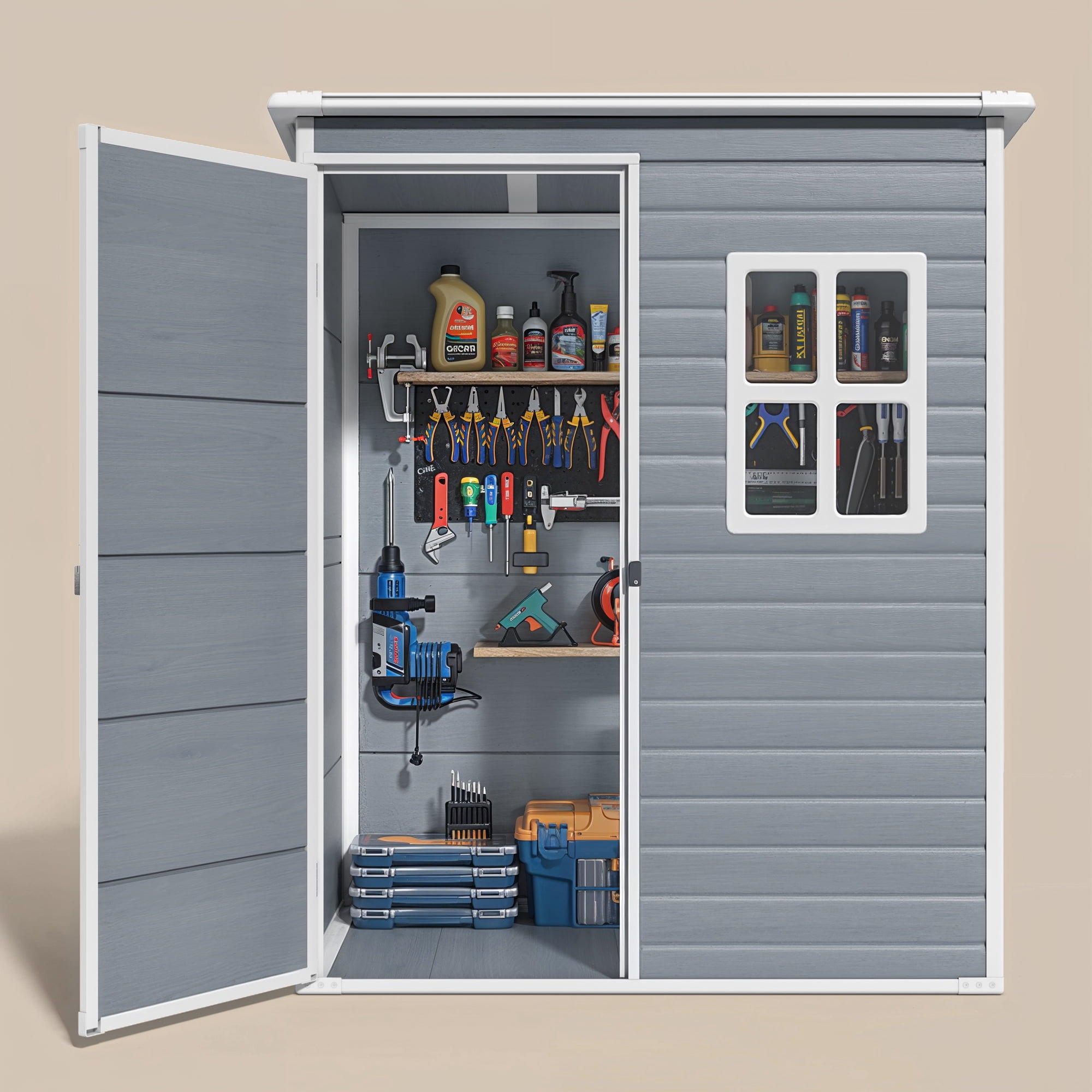 Asofer Resin Outdoor Storage Shed with Floor and Lockable Door (Gray, 57.5 in x 36.6 in x 73.2 in) 44ygy