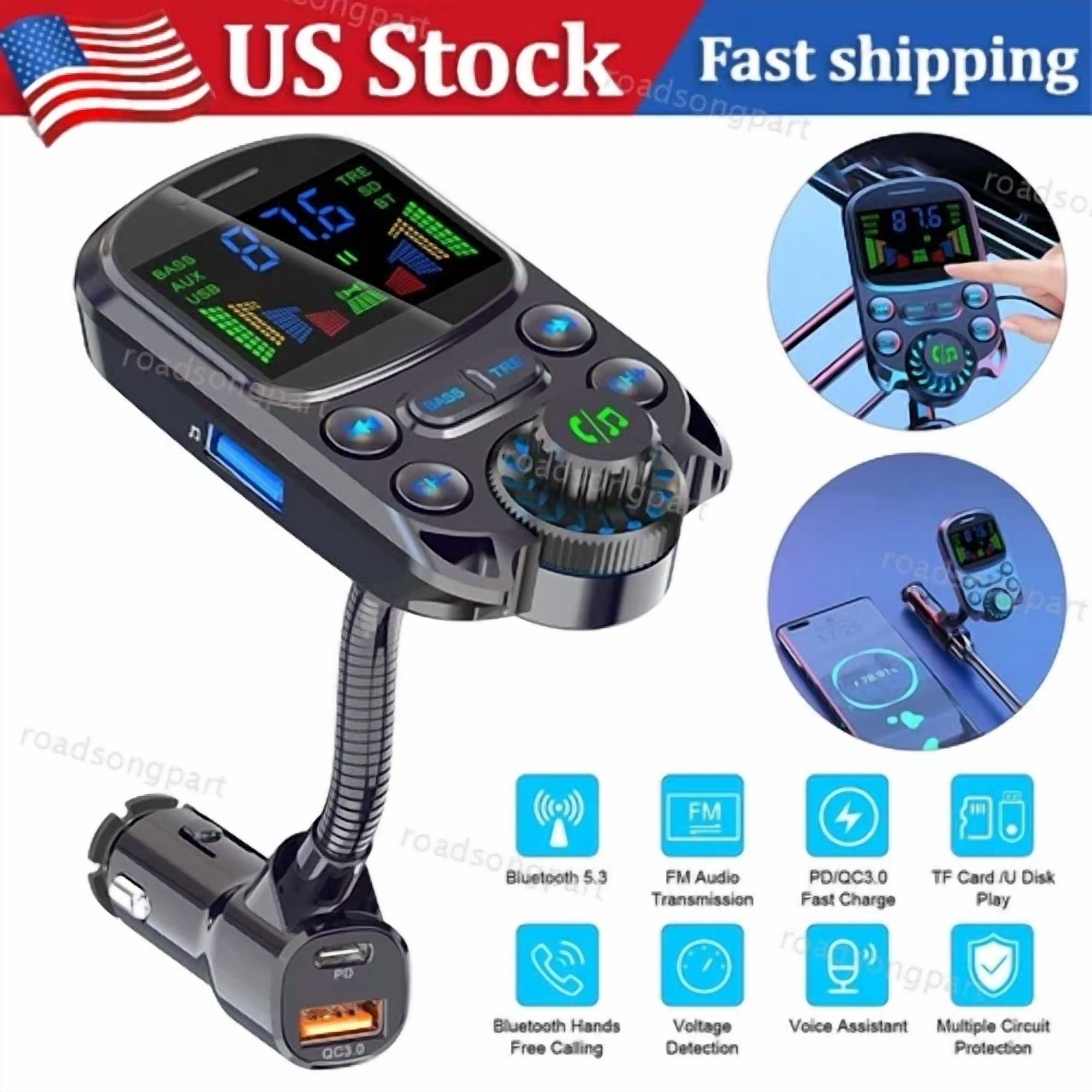 Rhea Car Bluetooth FM Transmitter Wireless MP3 Player with PD USB Fast Charger Adapter (Black, 1 Pack) y1gxn