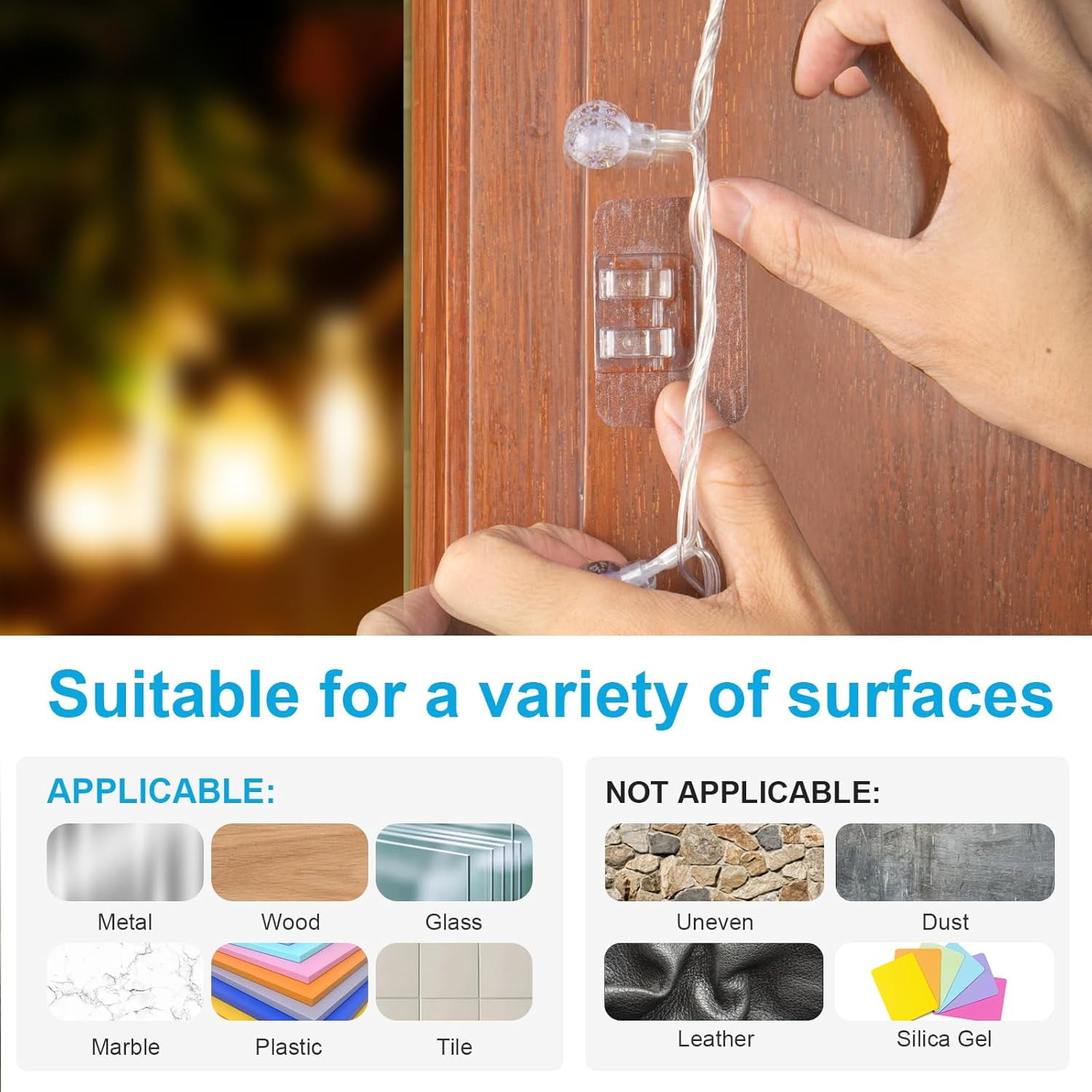Camivile Outdoor String Light Hooks Adhesive Clips for Christmas Lights and Cable Management (Clear, 95 Pack) 4pzn9