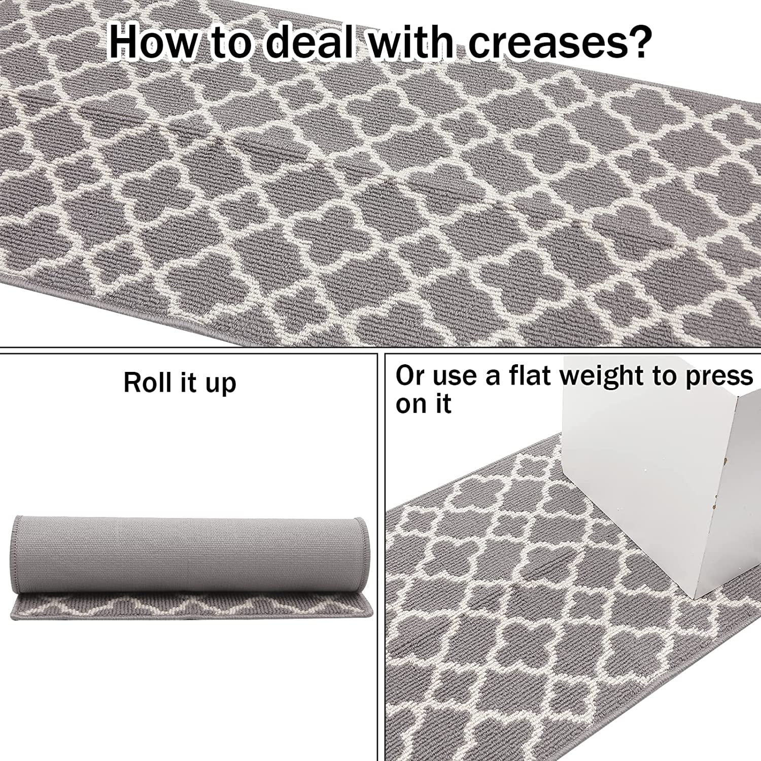 Yamaziot Non-Slip Hallway Runner Rug, Washable Heavy-Duty Kitchen Floor Mat, Moroccan Tile Pattern (Gray, 20 in x 59 in) ql8fq