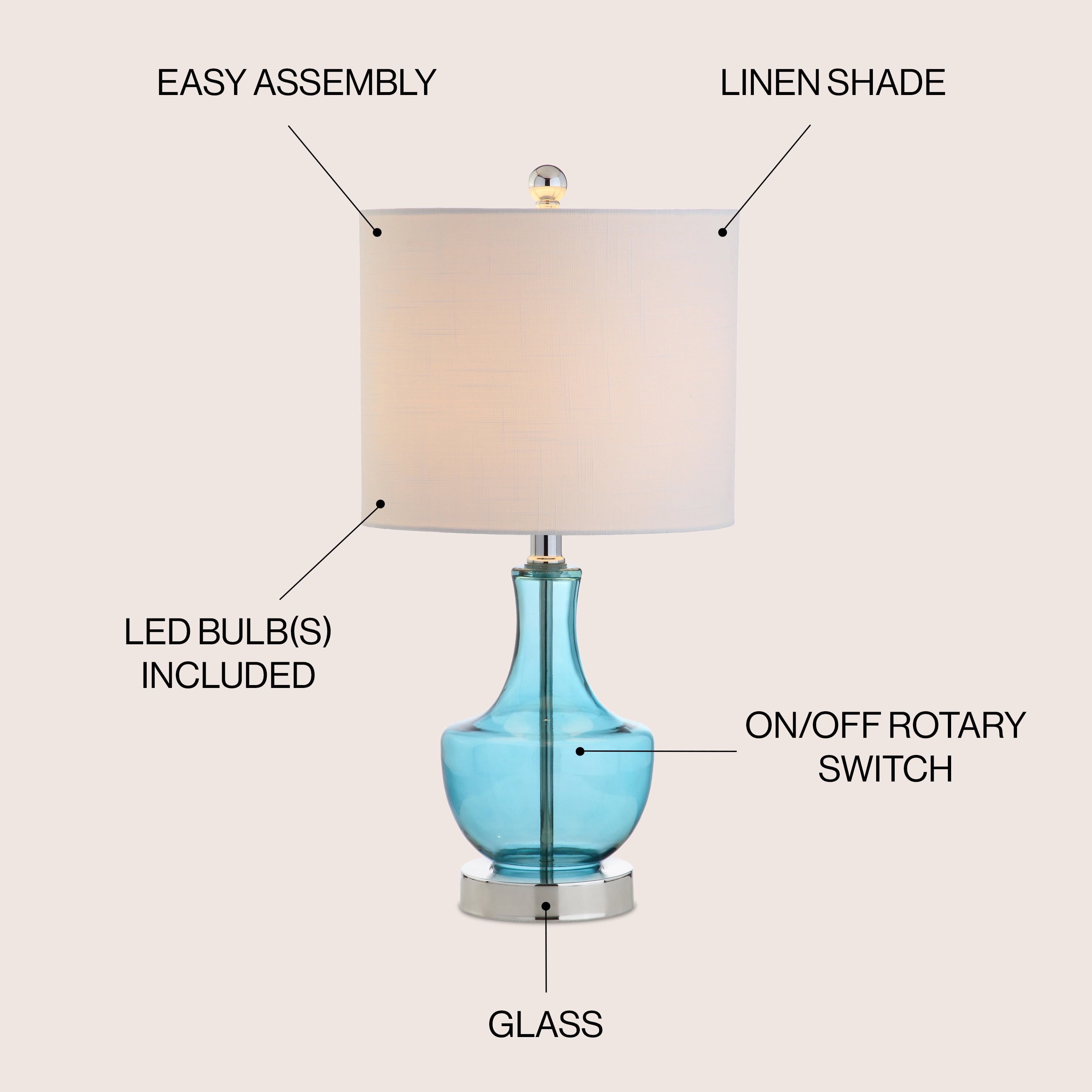 JONATHAN Y Colette 20 in Mini Glass LED Table Lamp (Amalfi Blue, 20 in) ex6gl - Image 3