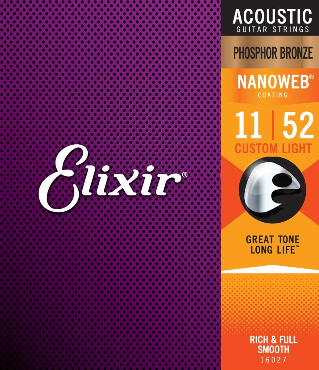 Elixir Strings Phosphor Bronze Acoustic Guitar Strings (Custom Light, 0.011-0.052 in) 1fdiy