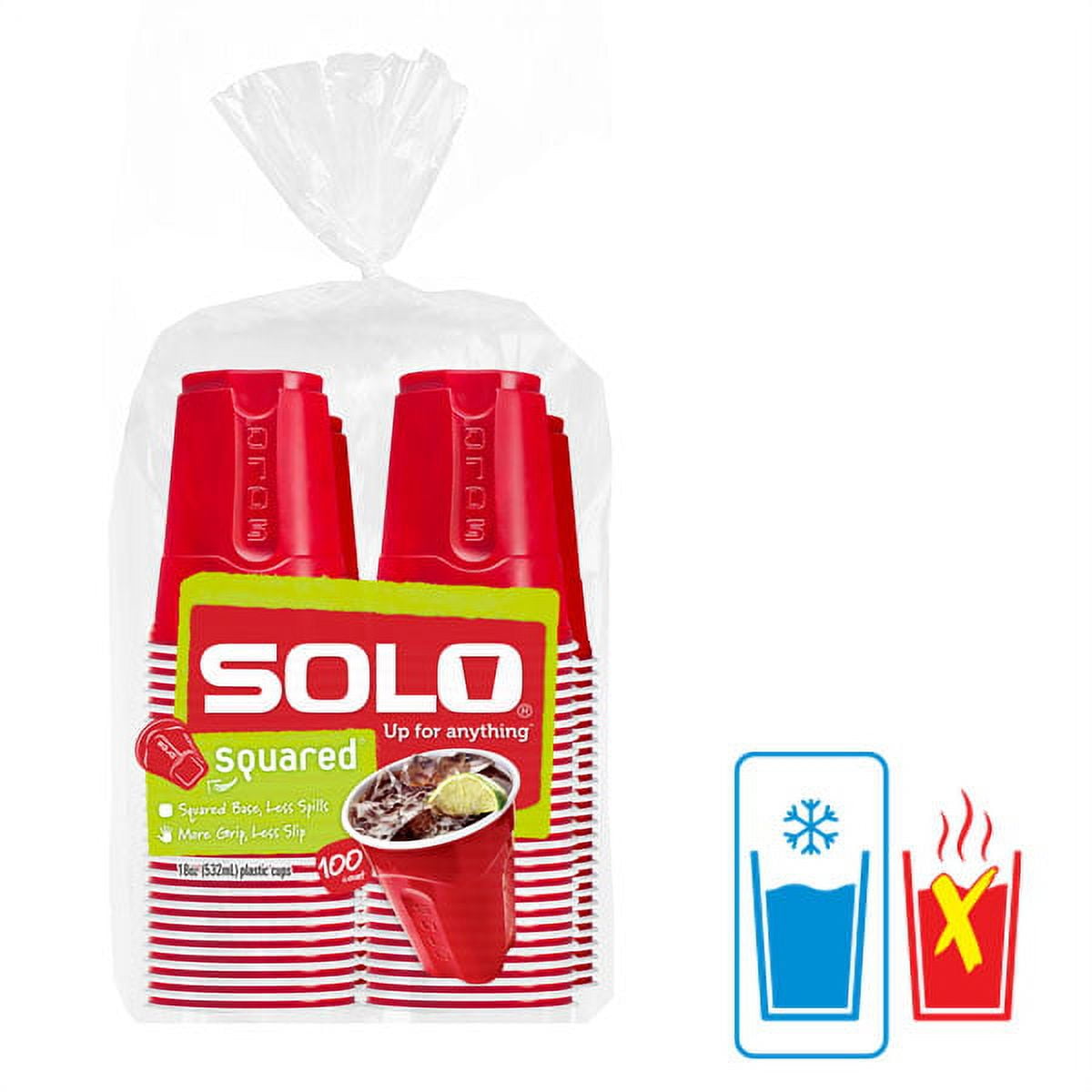 Solo Disposable Plastic Cups, Heavy-Duty Party Drinkware, Leakproof Design (Red, 18 fl oz, 100 ct) 14ght