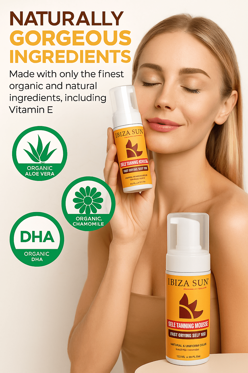 Ibiza Sun Organic Self Tanning Mousse for Face and Body (Natural Sunless Tan, 6.7 fl oz) 4mwun