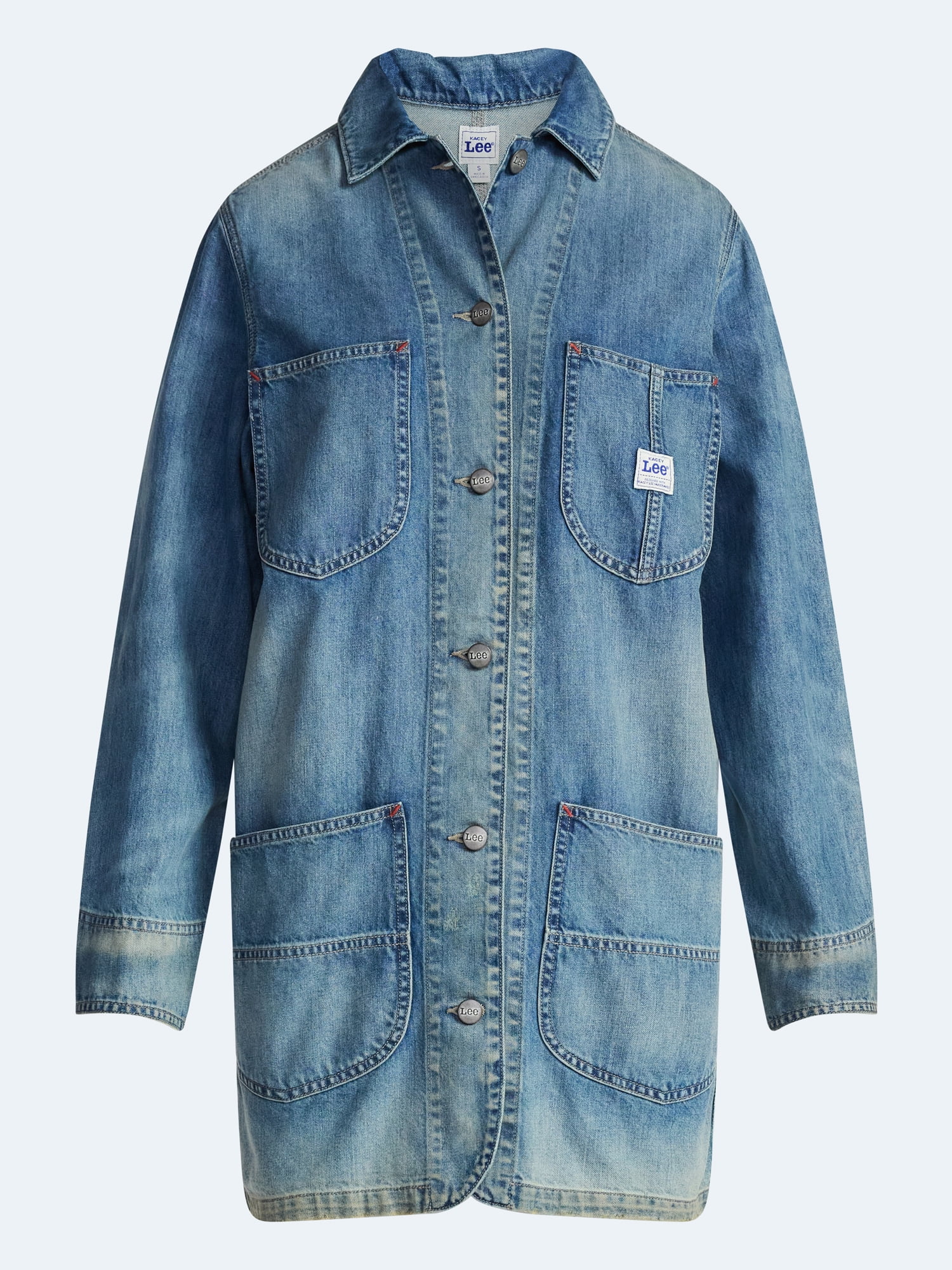 Kacey Lee Women's Denim Chore Dress Long Sleeve Button Front Mini (Blue, S) f1ror
