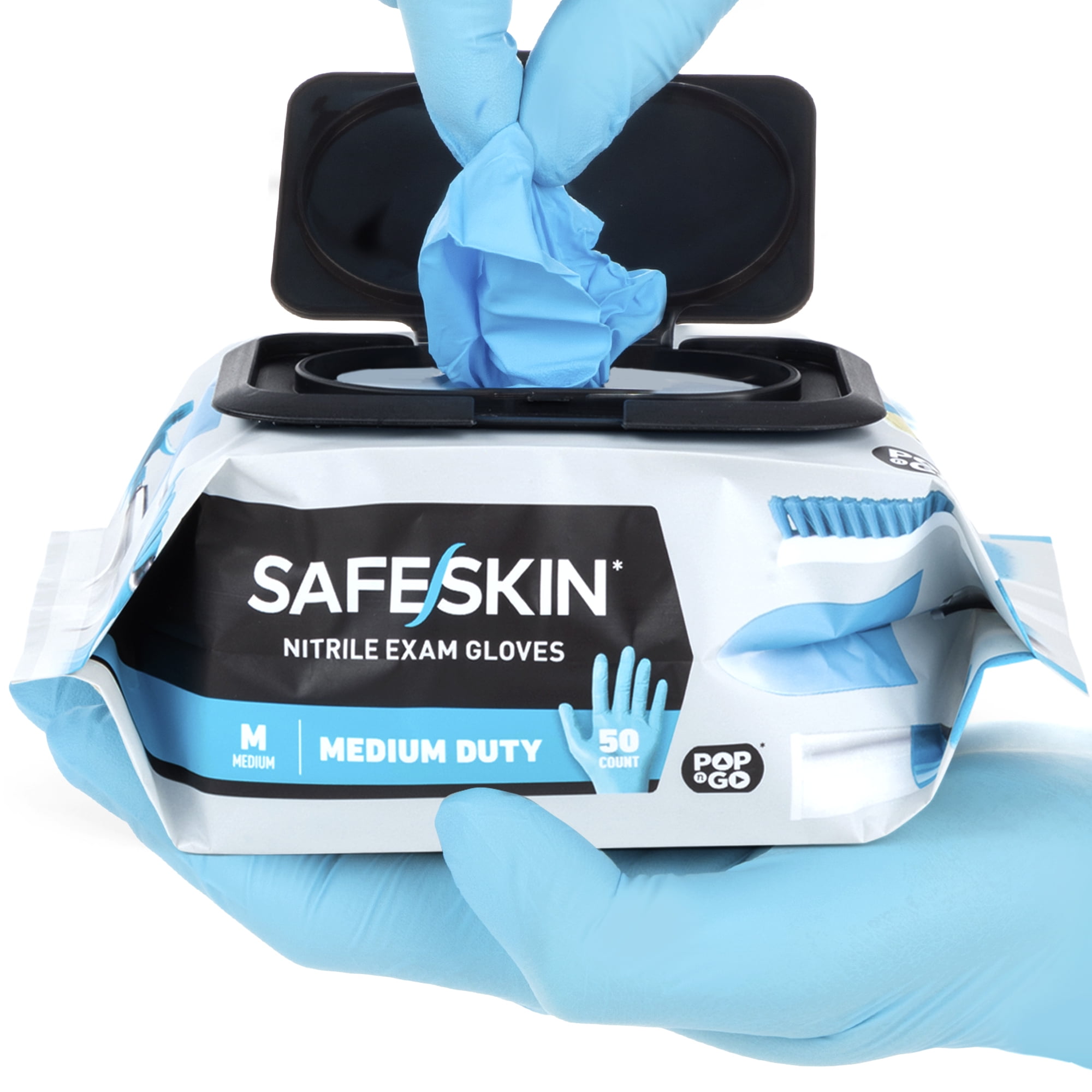 SAFESKIN Nitrile Disposable Gloves (Blue, Medium, 50 Count) Powder-Free Textured Fingertips for Food Handling and Cleaning gzls8