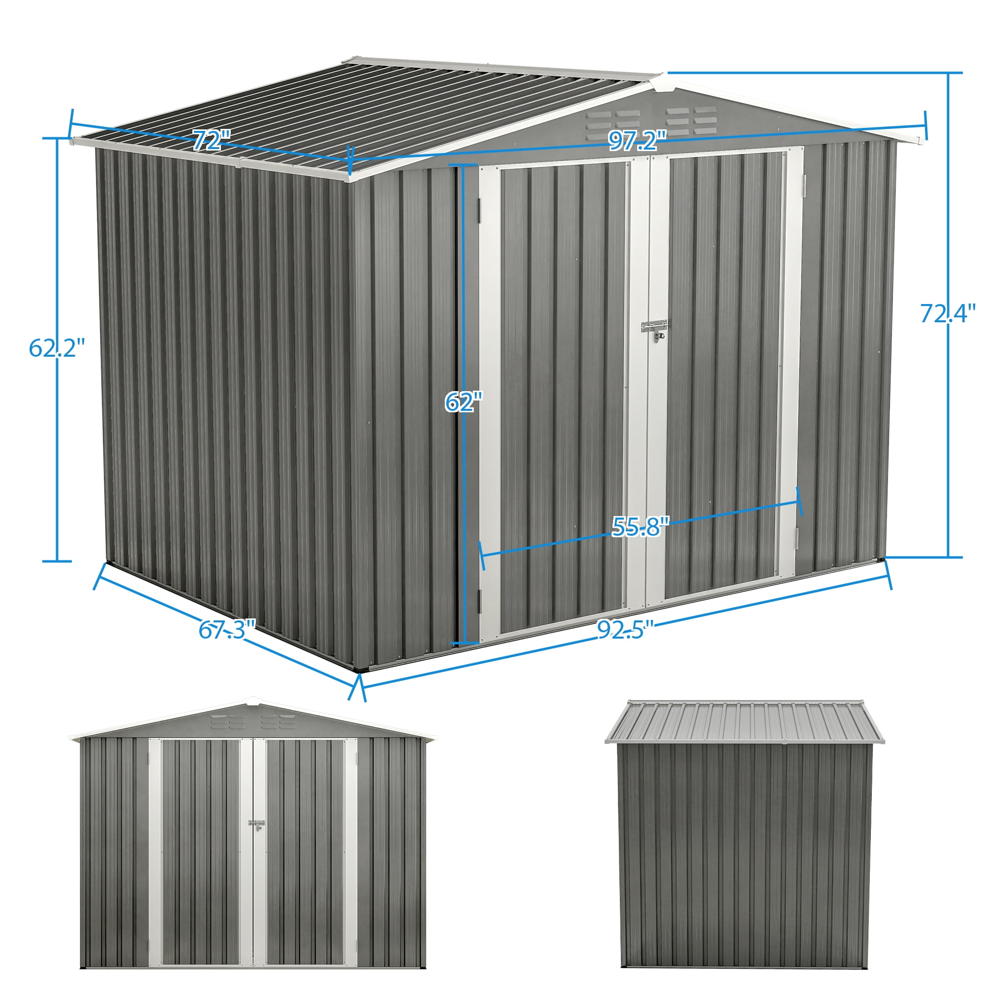 LIVIVOX Outdoor Garden Storage Shed with Lockable Doors and Air Vents (Grey, 8 x 6 ft) 131j3