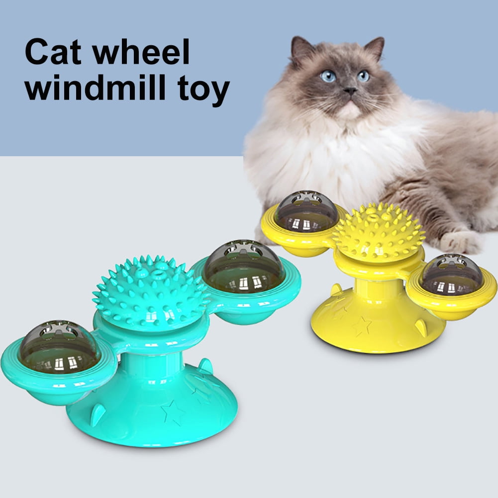 Visland Interactive Cat Toy Turntable with Grooming Brush and Catnip Ball (10 in) ftpv1