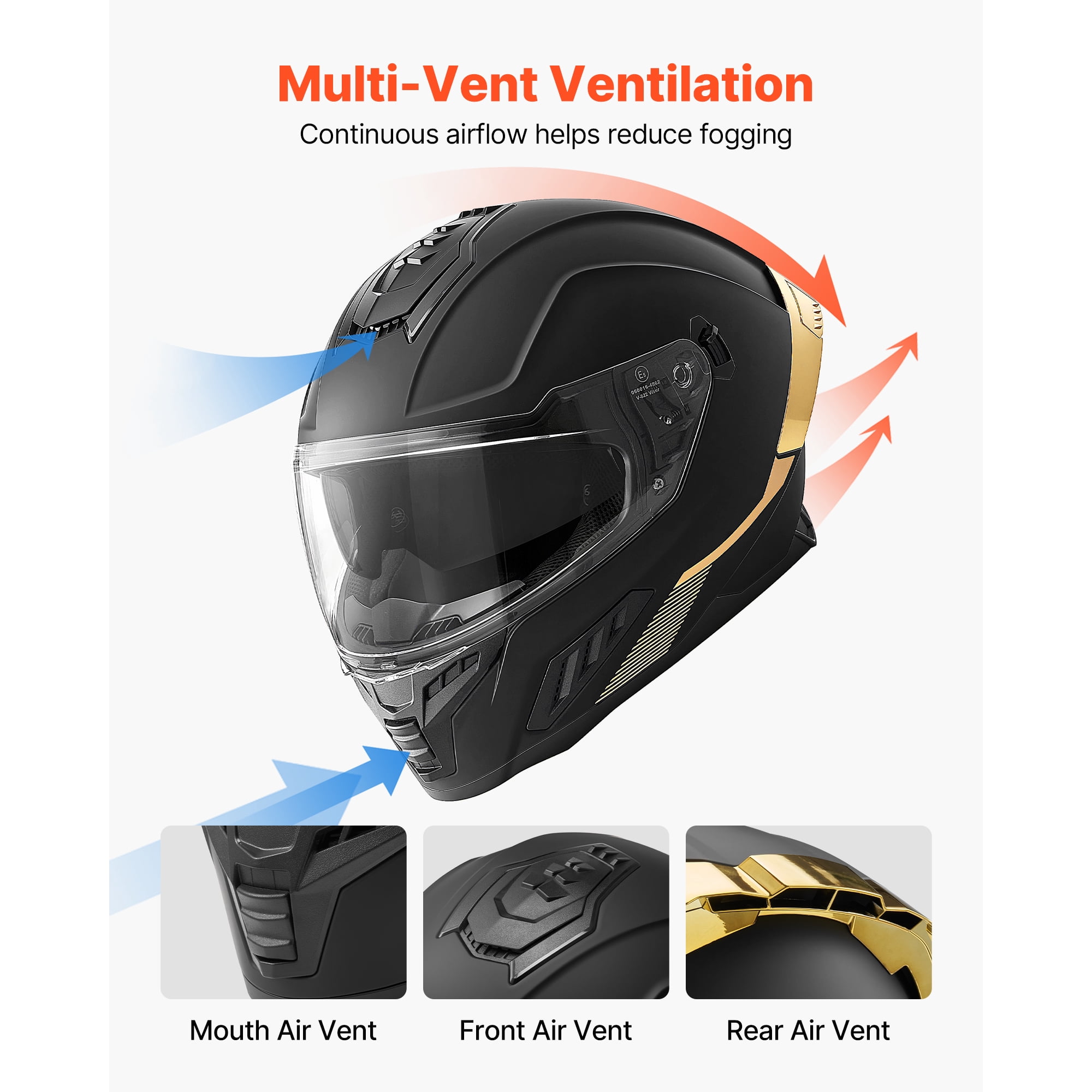 KFFKFF Full Face Motorcycle Helmet with Dual Visor, DOT & ECE Certified Street and Dirt Bike Gear (Black, Large) rta0n
