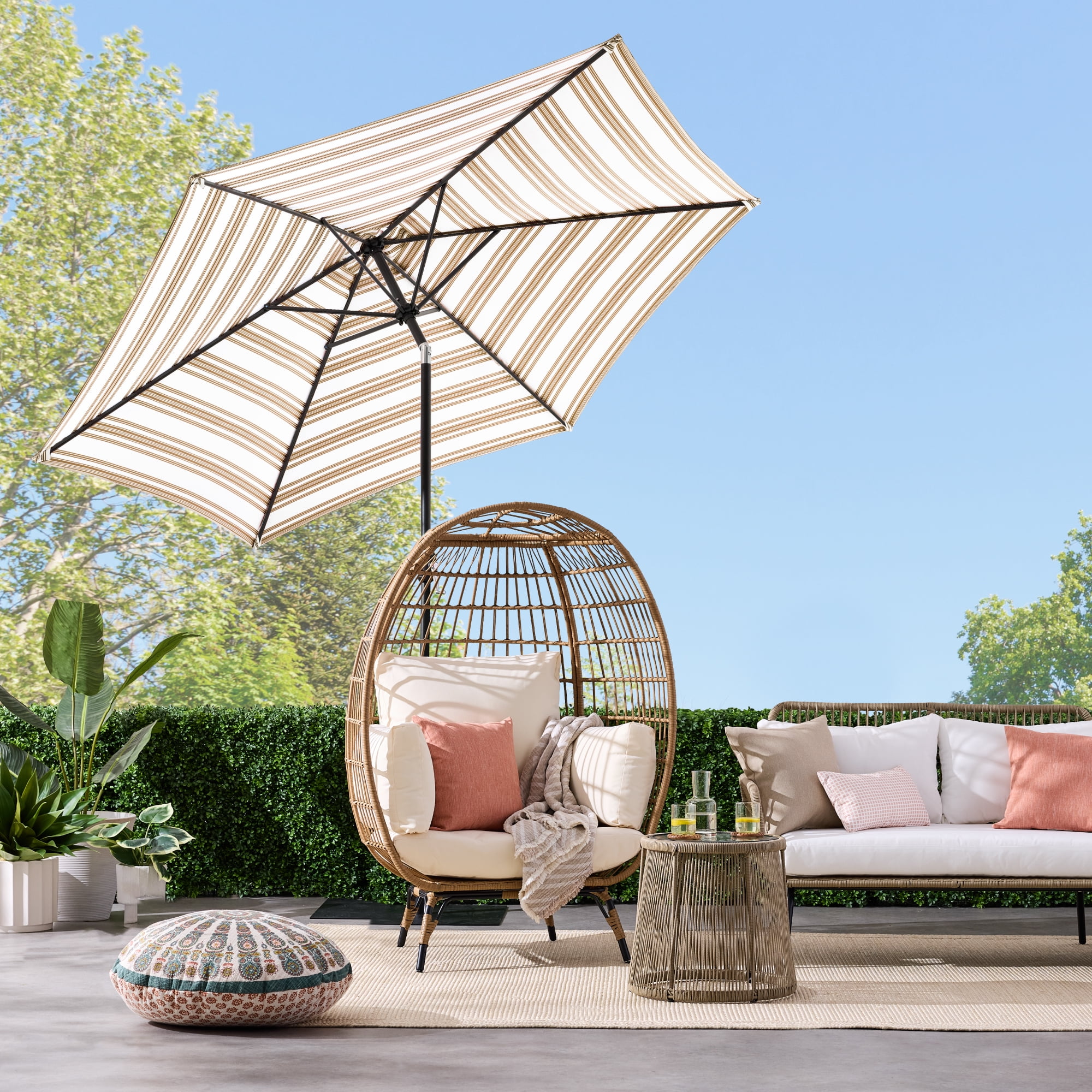 Best Choice Products 10ft Outdoor Steel Market Patio Umbrella with Crank and Tilt (Striped Tan, 10 ft) 6lwzg