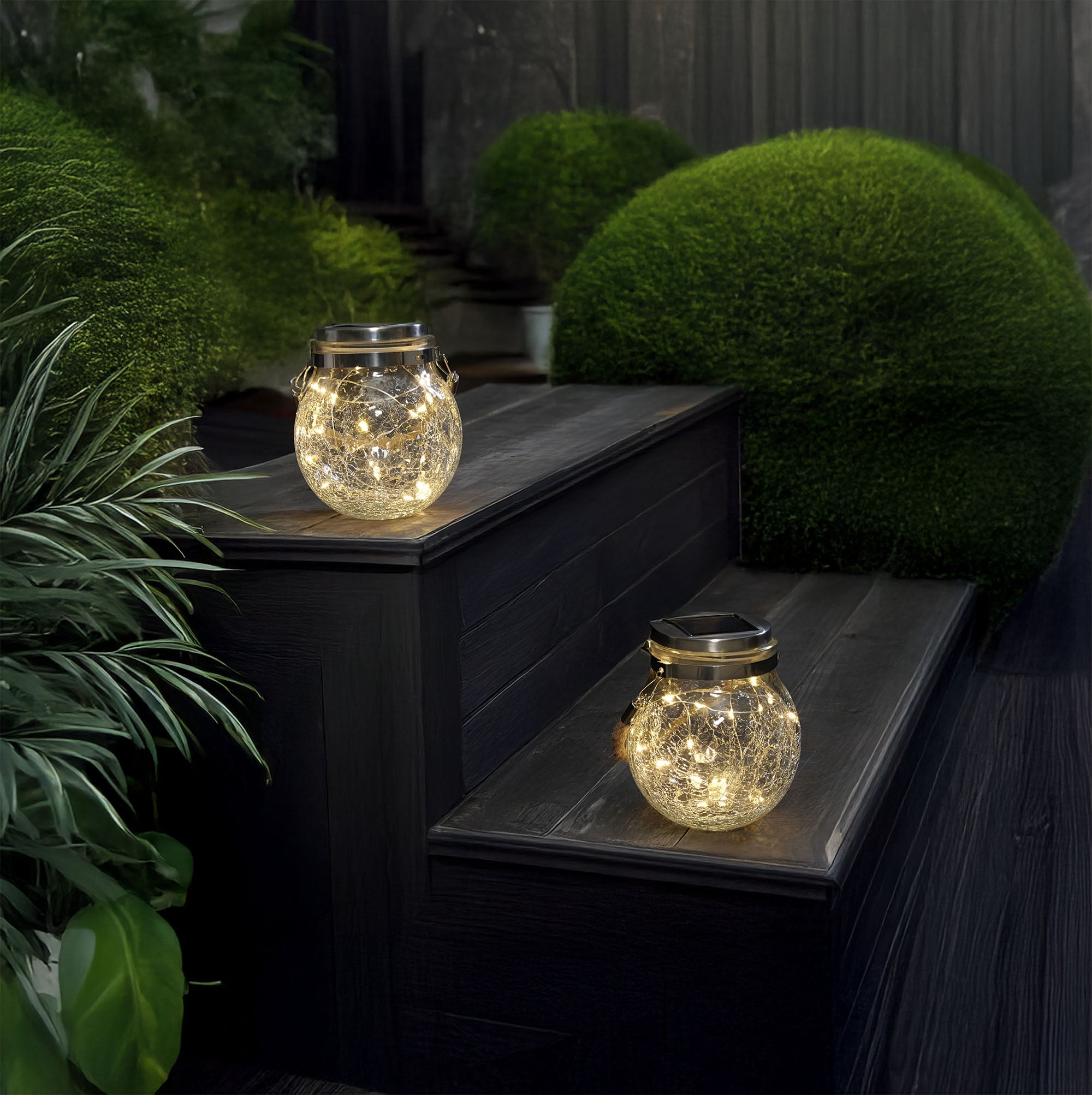 Mainstays Crackle Glass Solar Powered Jar Light with Warm White LED (5.5 in) n8e4s