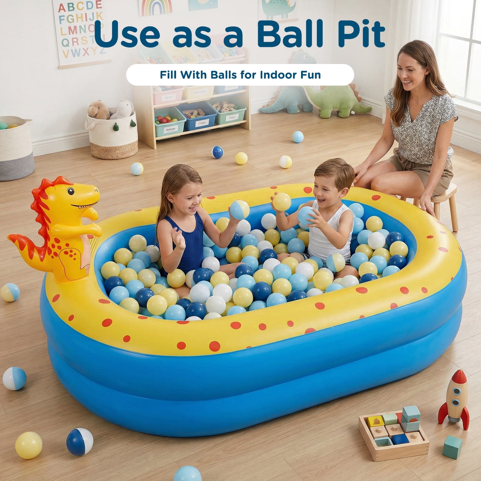 Livhil Dinosaur Inflatable Kiddie Pool with Sprinkler for Outdoor Summer Water Play (Green, 67 in x 41 in x 32 in) d79h6