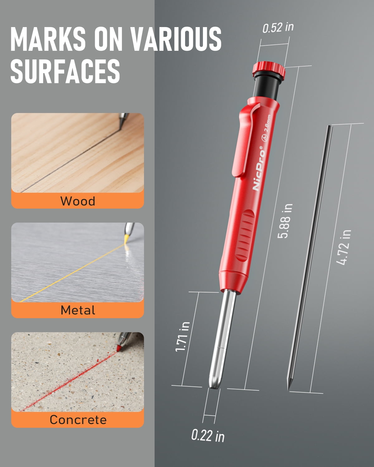 NicPro 2.8 mm Mechanical Carpenter Pencil Set with 26 Refills and Sharpener (Black, Red, Yellow, 2-Pack) q73d3