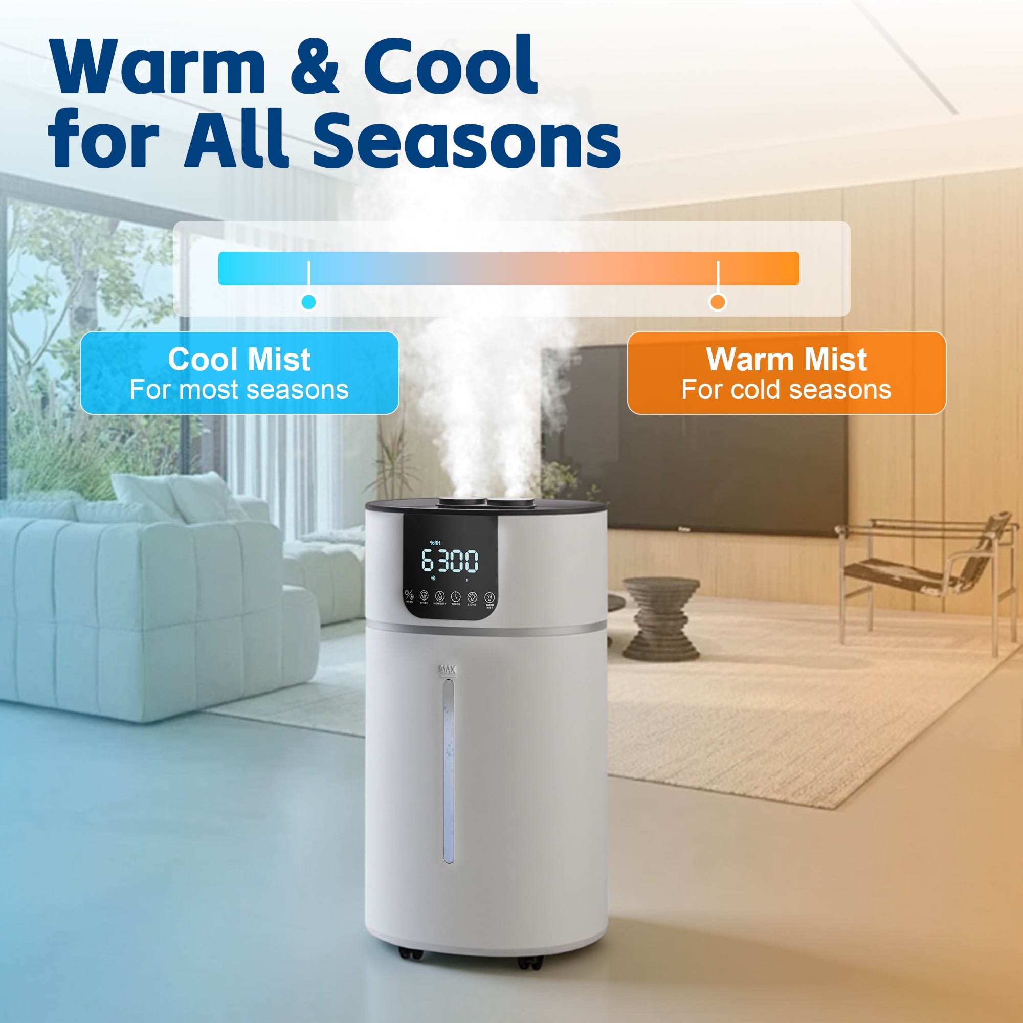DHOLE Large Room Warm Mist Humidifier, Whole House Dual Mist Output (White, 4.23 gal) 073ky