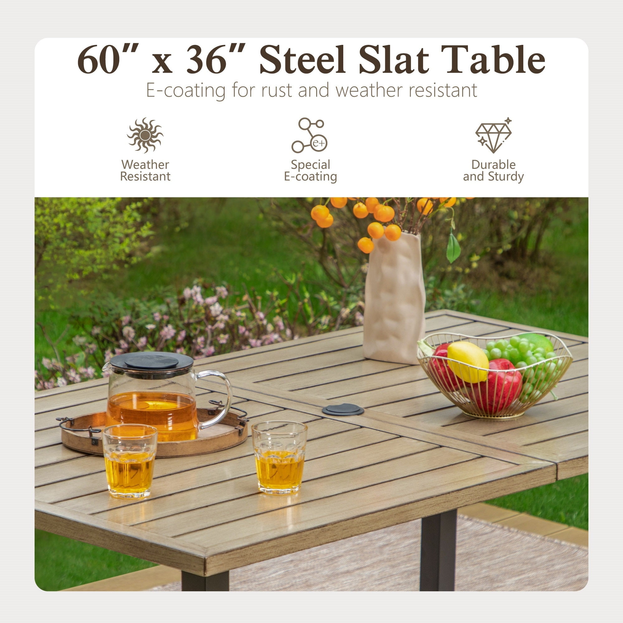 Sophia & William 7-Piece Outdoor Patio Dining Set (Brown, 60 in Table with 6 Textilene Chairs) lw716