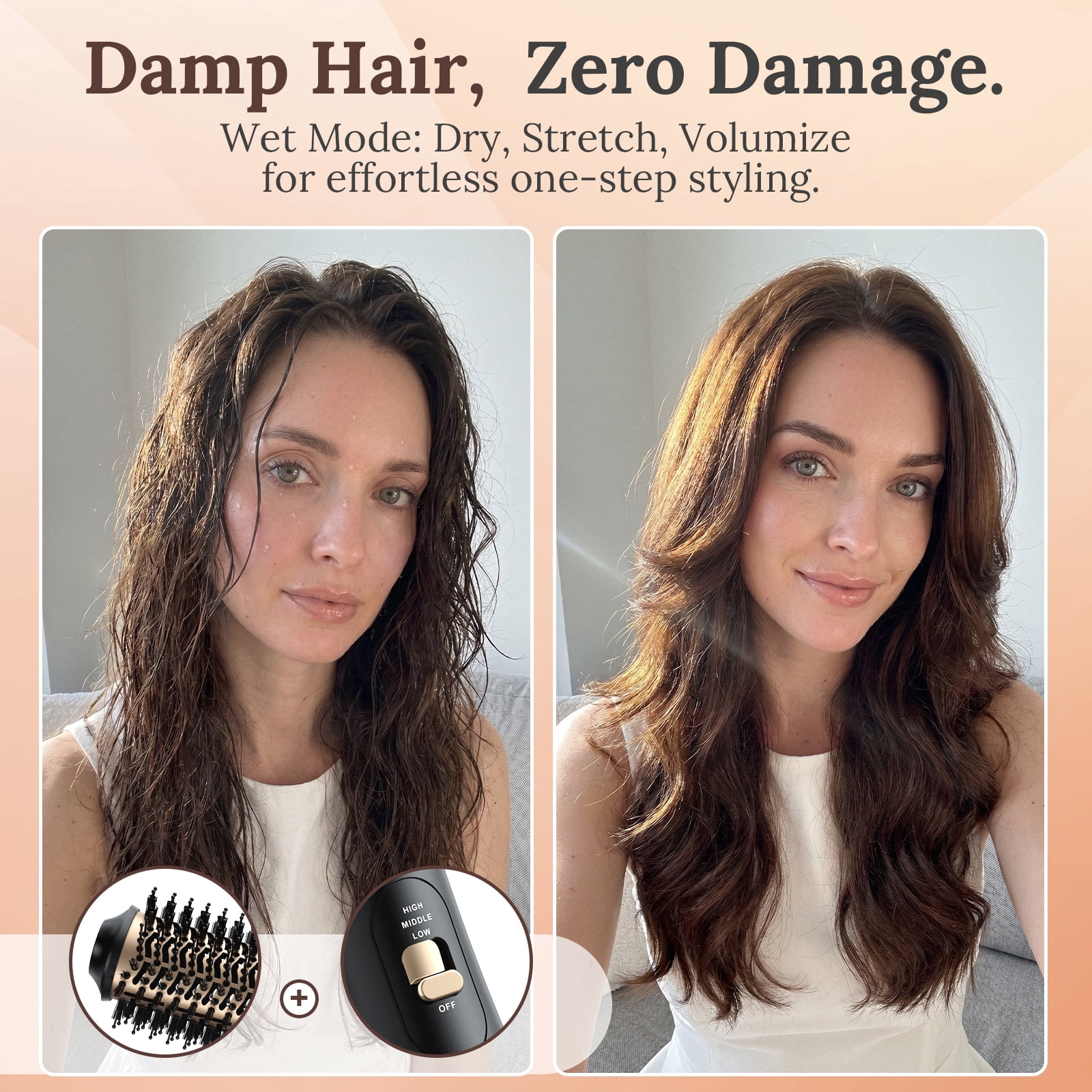 NEXPURE 4-in-1 Hot Air Brush Hair Dryer with Negative Ion Ceramic Titanium Barrel (Gold, 1 Unit) ko0dd