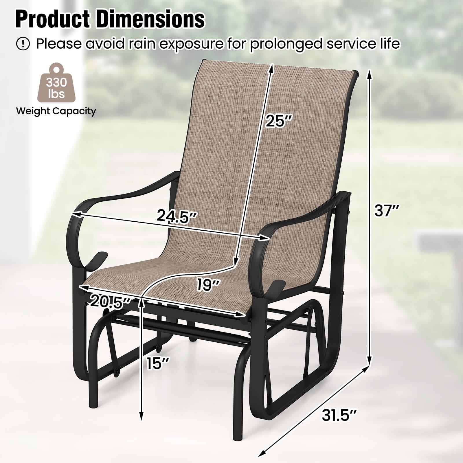 Costway Outdoor Glider Chairs Set of 2, Patio Rocking Chairs with High Backrest and Metal Frame (Brown, 2-Pack) z9uwx