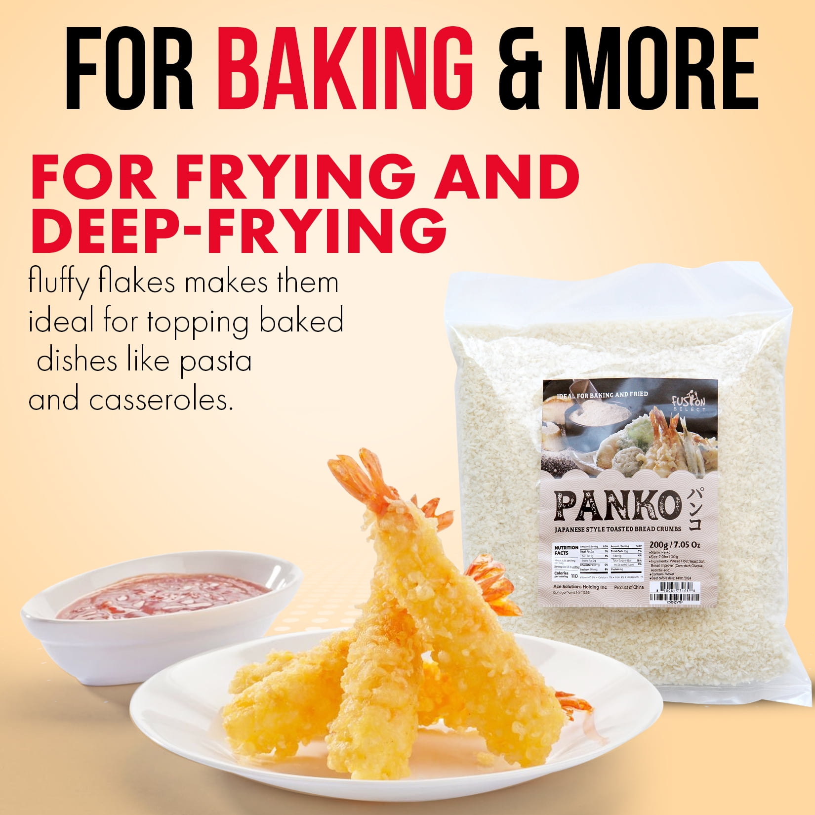 Fusion Select Japanese-Style Toasted Panko Breadcrumbs, Vegan Crispy Coating for Frying and Baking (7.05 oz) 2uzhx
