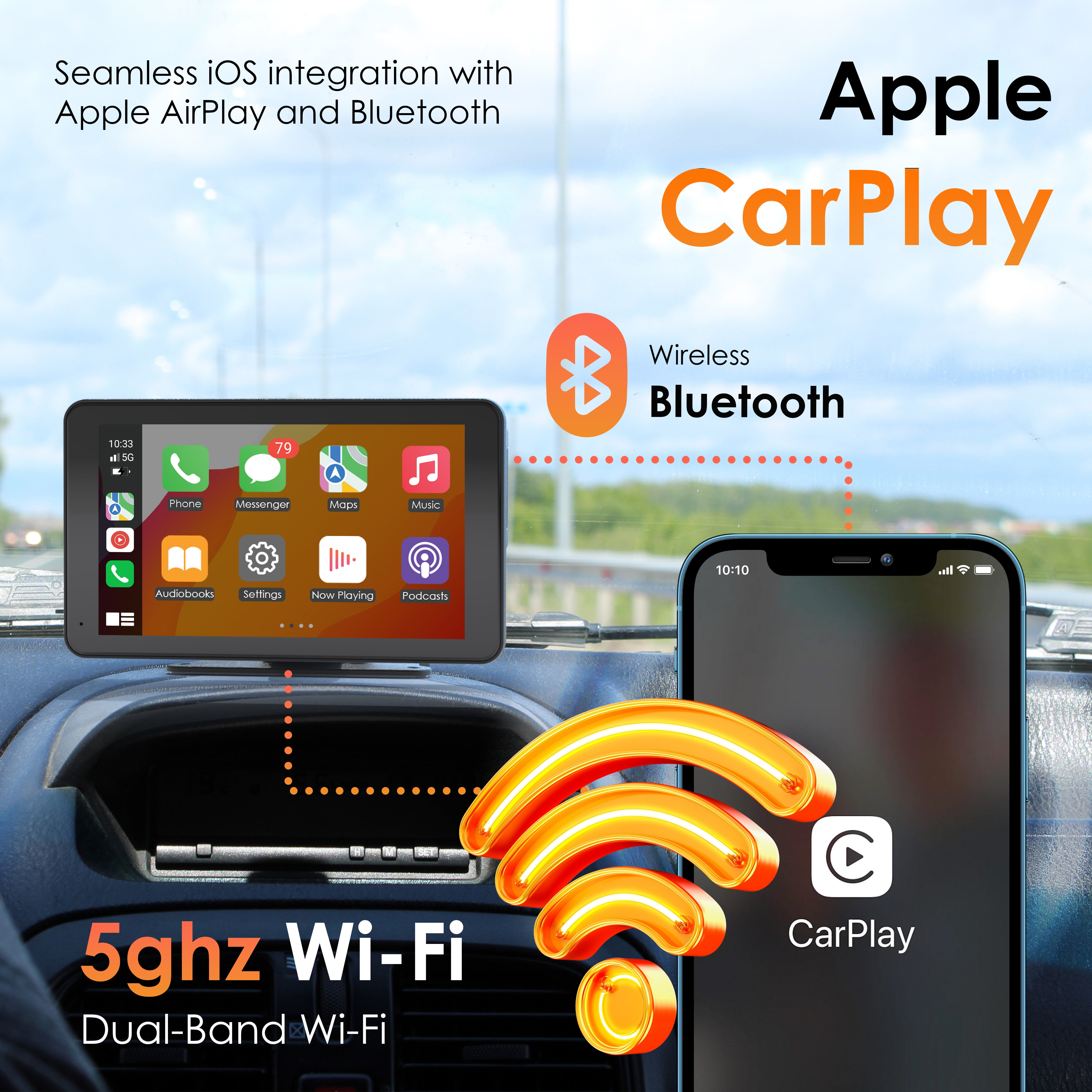Rexing 7 in Wireless CarPlay and Android Auto Receiver with 4K Front and 1080p Rear Dash Cam (32GB) di8x9