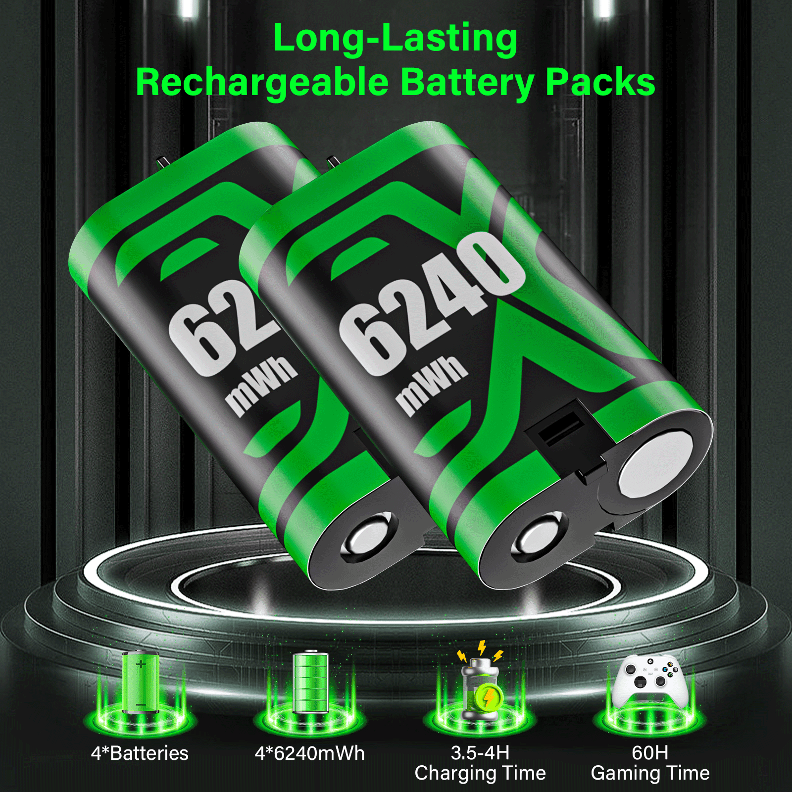 ZRZLMVP Rechargeable Xbox Controller Battery Pack with Charging Station (4-Pack, Black) cingh