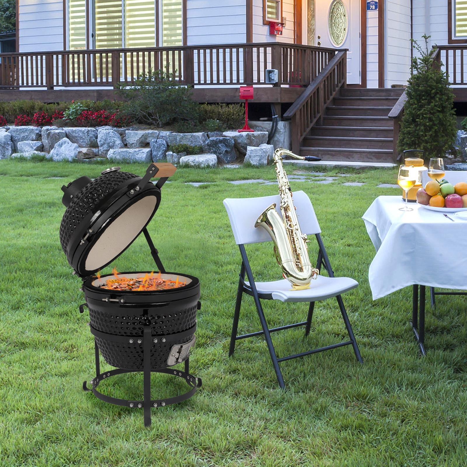 Zimtown Charcoal BBQ Grill, Ceramic Heat-Insulated Outdoor Cooking Station (Black, 13 in) 2p3uw