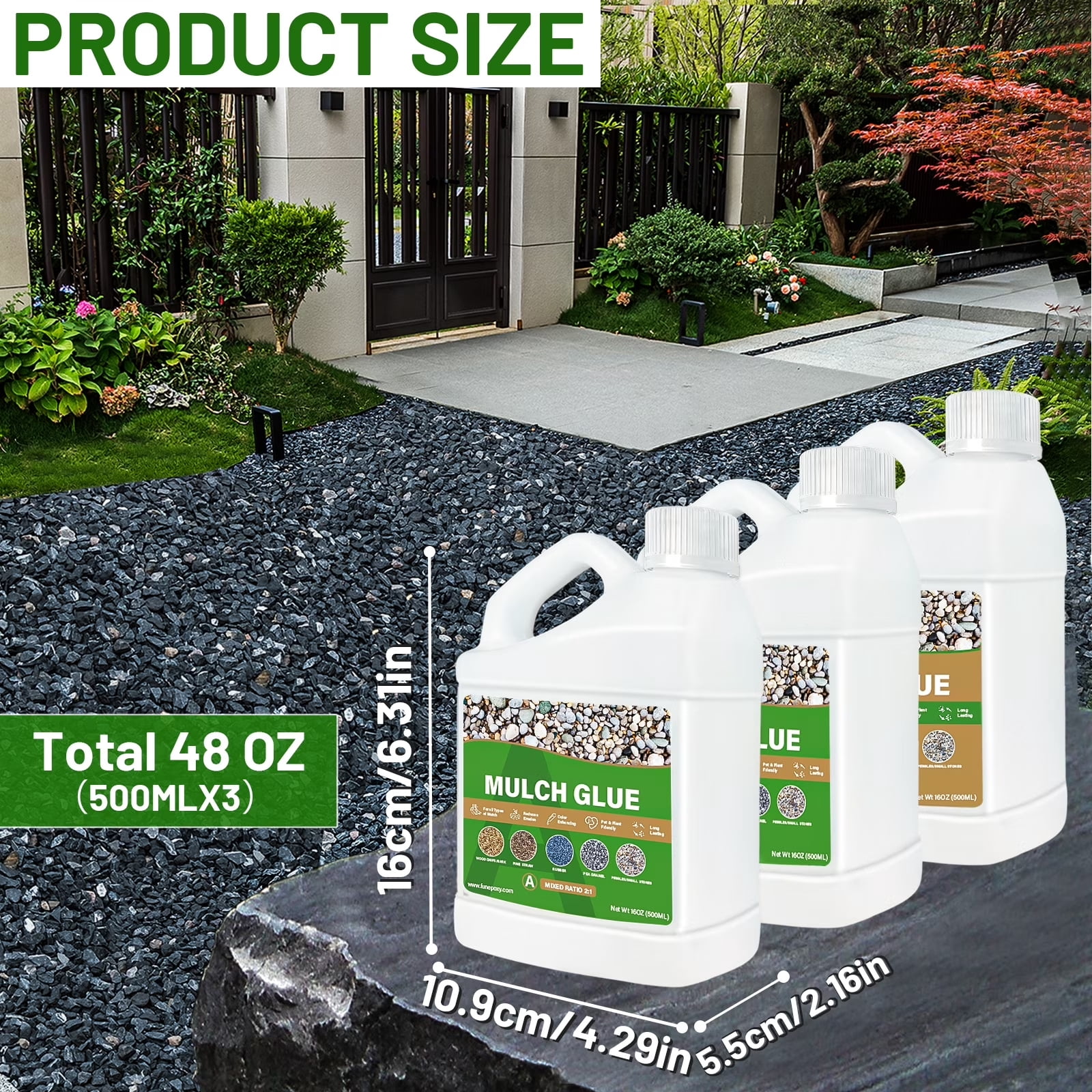 Proximu Mulch Glue for Landscaping, Heavy-Duty Gravel and Rock Binder, Fast-Dry Non-Toxic Adhesive (White, 48 oz) cbq1j