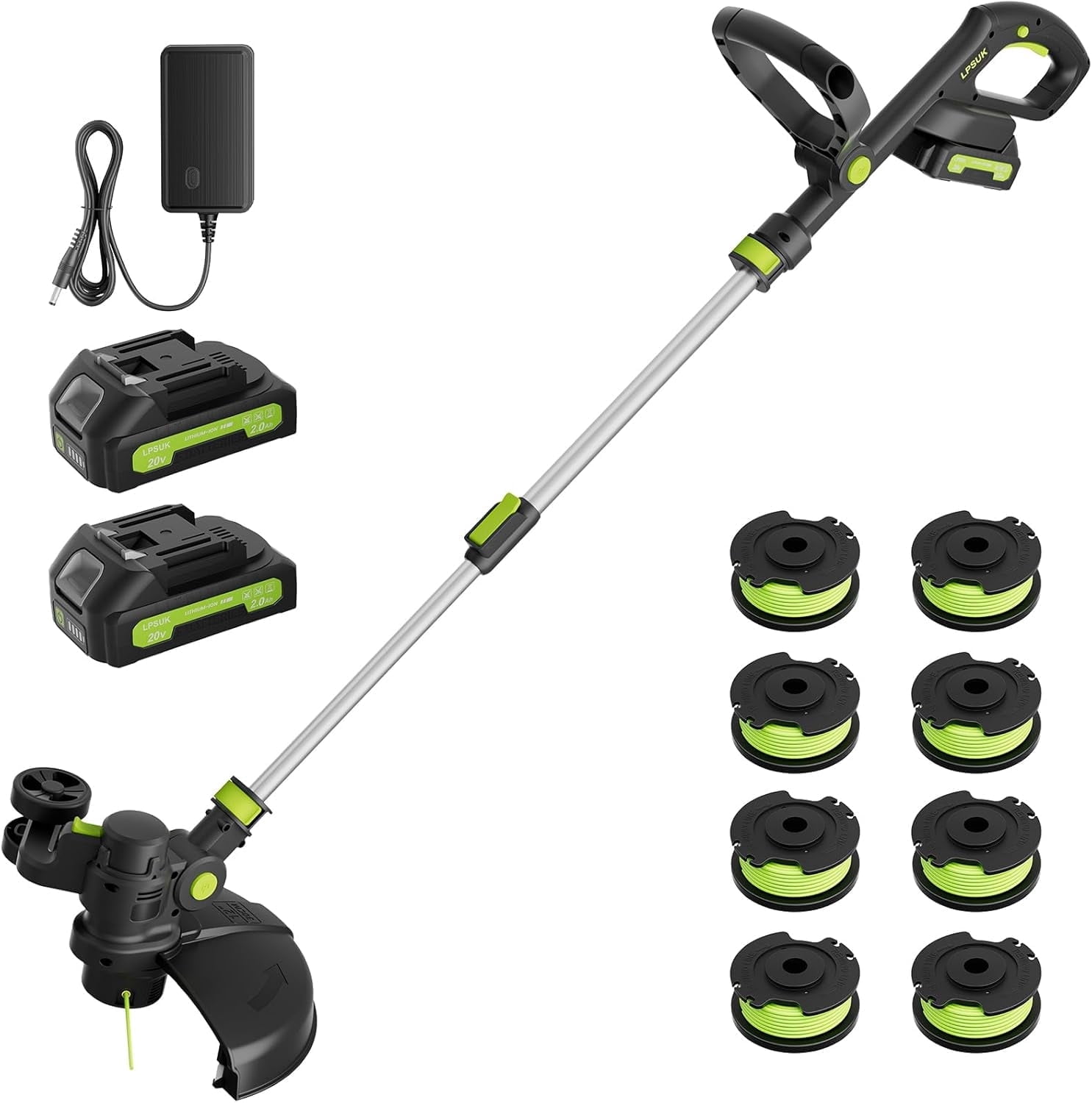 GarveeLife 20V Cordless String Trimmer & Lawn Edger, 12-Inch Electric Weed Wacker with 2 Batteries, 8 Spools & Wheels 933dg