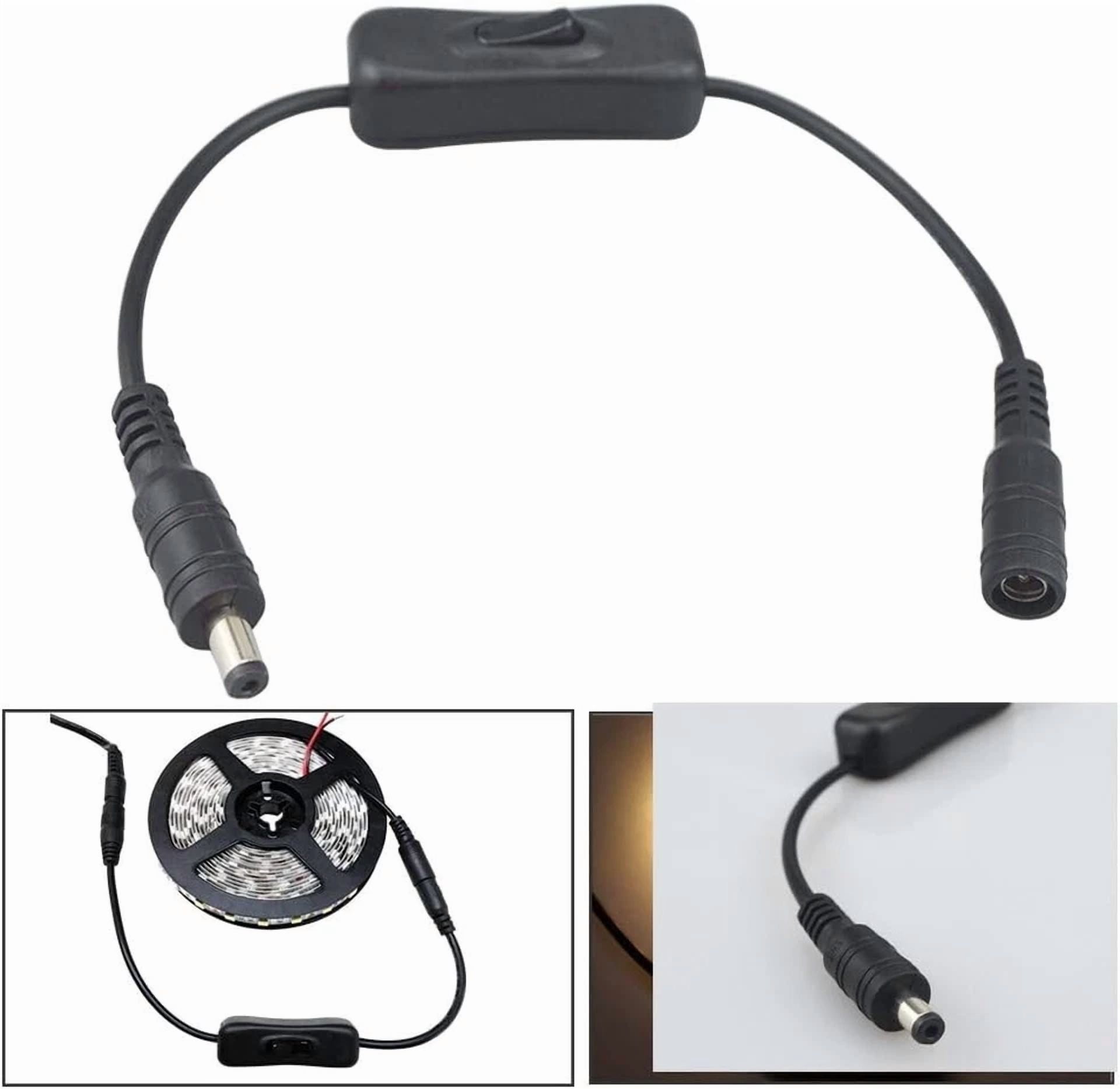 Rhea DC Power Extension Cable with Inline Switch 5.5mm x 2.1mm for LED Strip and CCTV (1 Pack) m7fxr