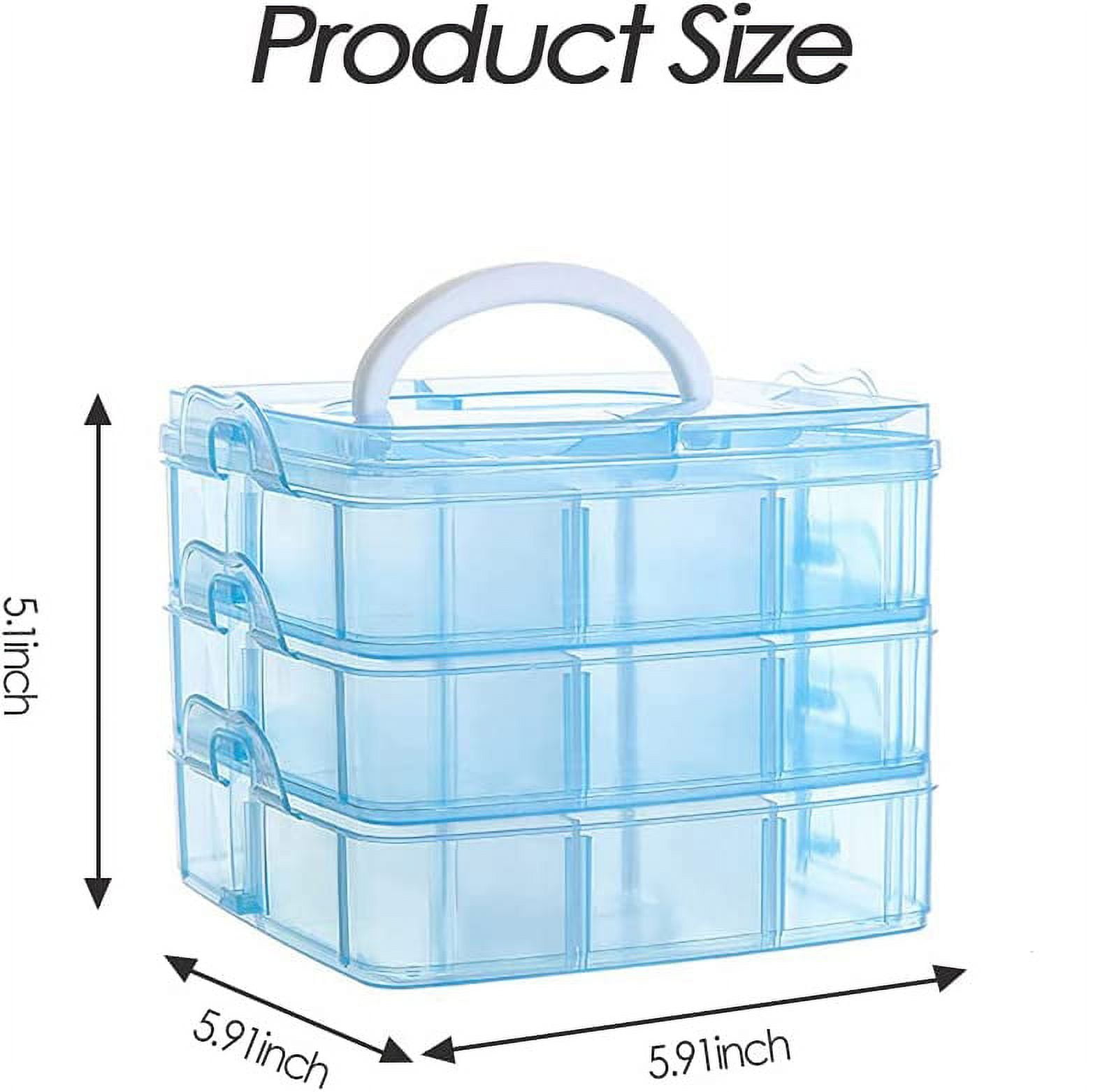 Artrylin 3-Tier Stackable Storage Organizer Box with 18 Adjustable Compartments for Arts, Crafts, and Small Items (Blue, 6 x 6 x 5 in) 74ro7