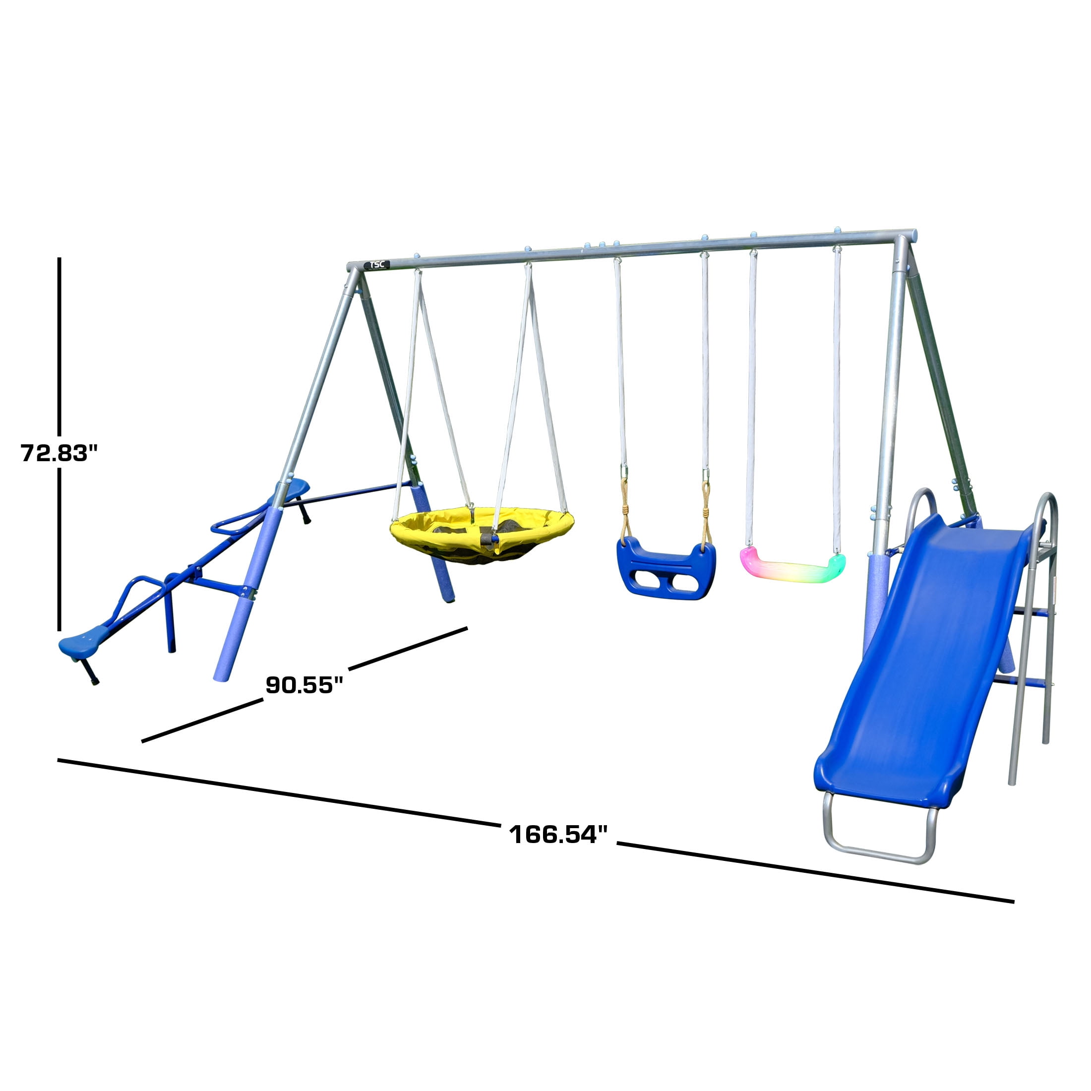 The Swing Company Oxford Galvanized Metal Swing Set with LED Swing, Saucer Swing, and 5-ft Slide (Green, 1 Set) guzy7