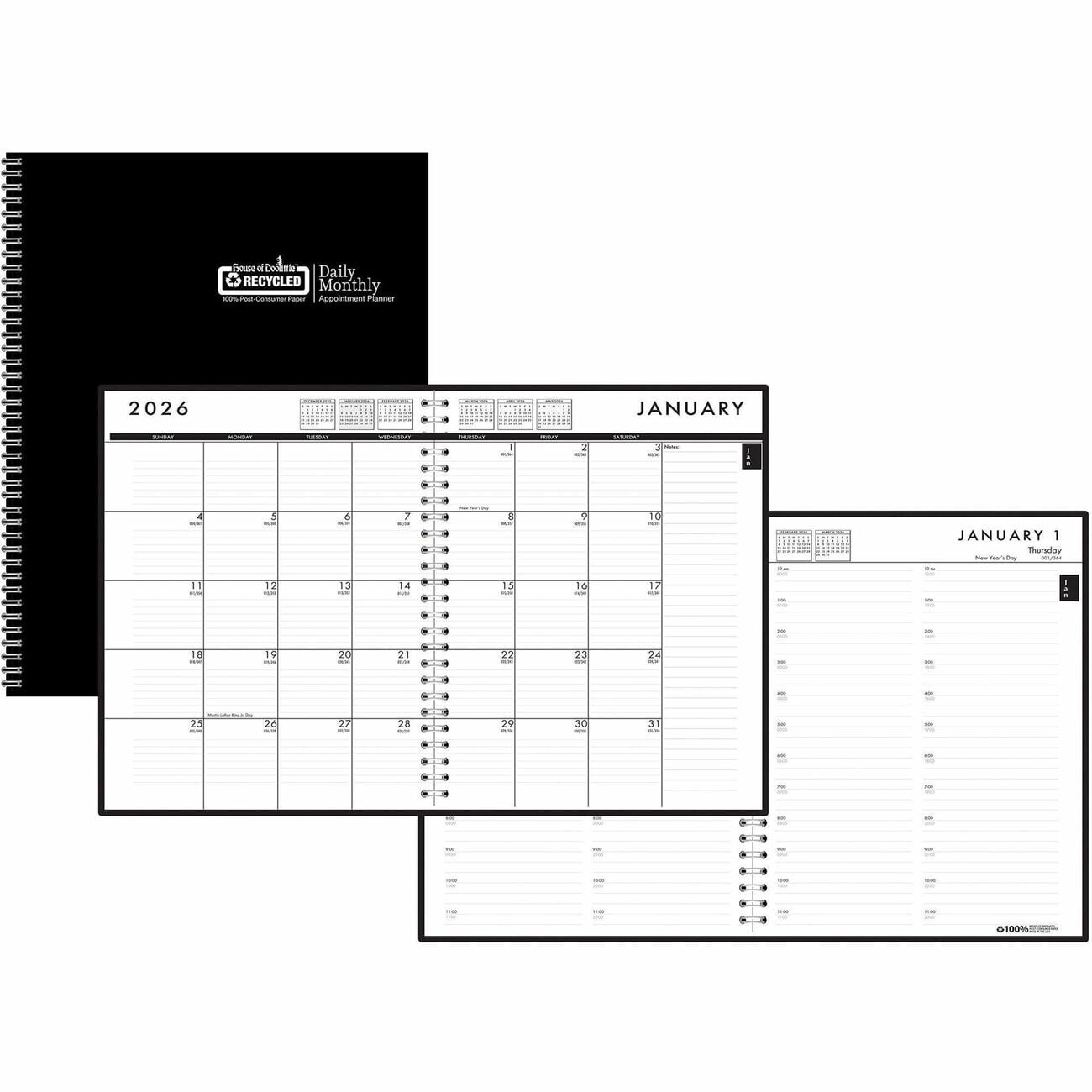 House of Doolittle 2026 Daily Appointment Book and Monthly Planner (Black, 10 in. x 7 in.) ezi13