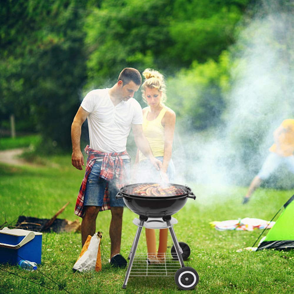 VINGLI 18 in Charcoal Kettle Grill, Outdoor BBQ Charcoal Stove for Backyard Cooking (Black, 18 in) mf8fr