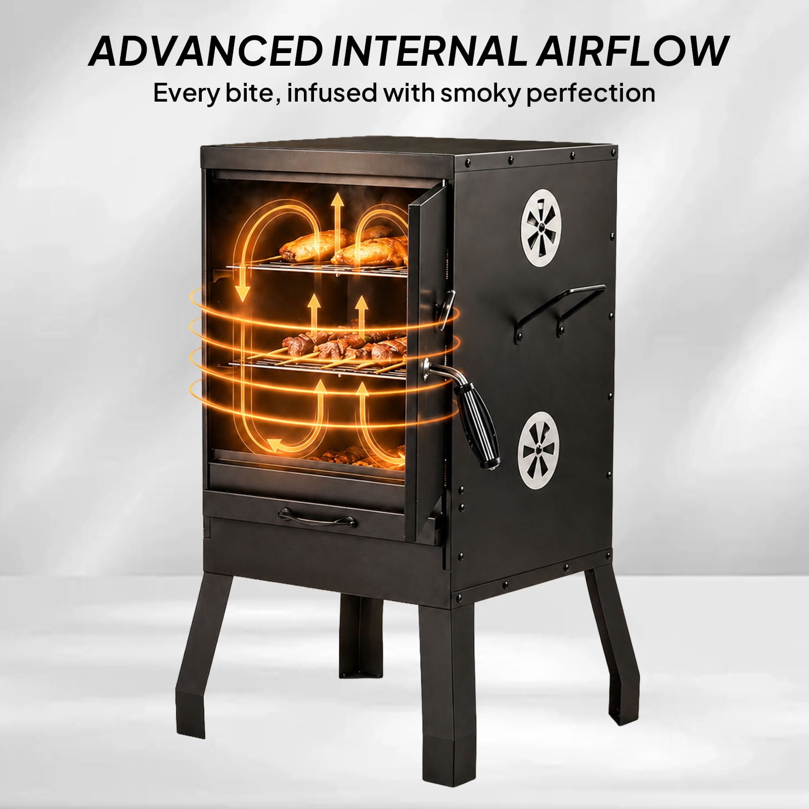 BIBIVIS Portable Vertical Charcoal Smoker Grill with Thermometer and Dual Racks (Black, 31.5 in Height) 3ywyk