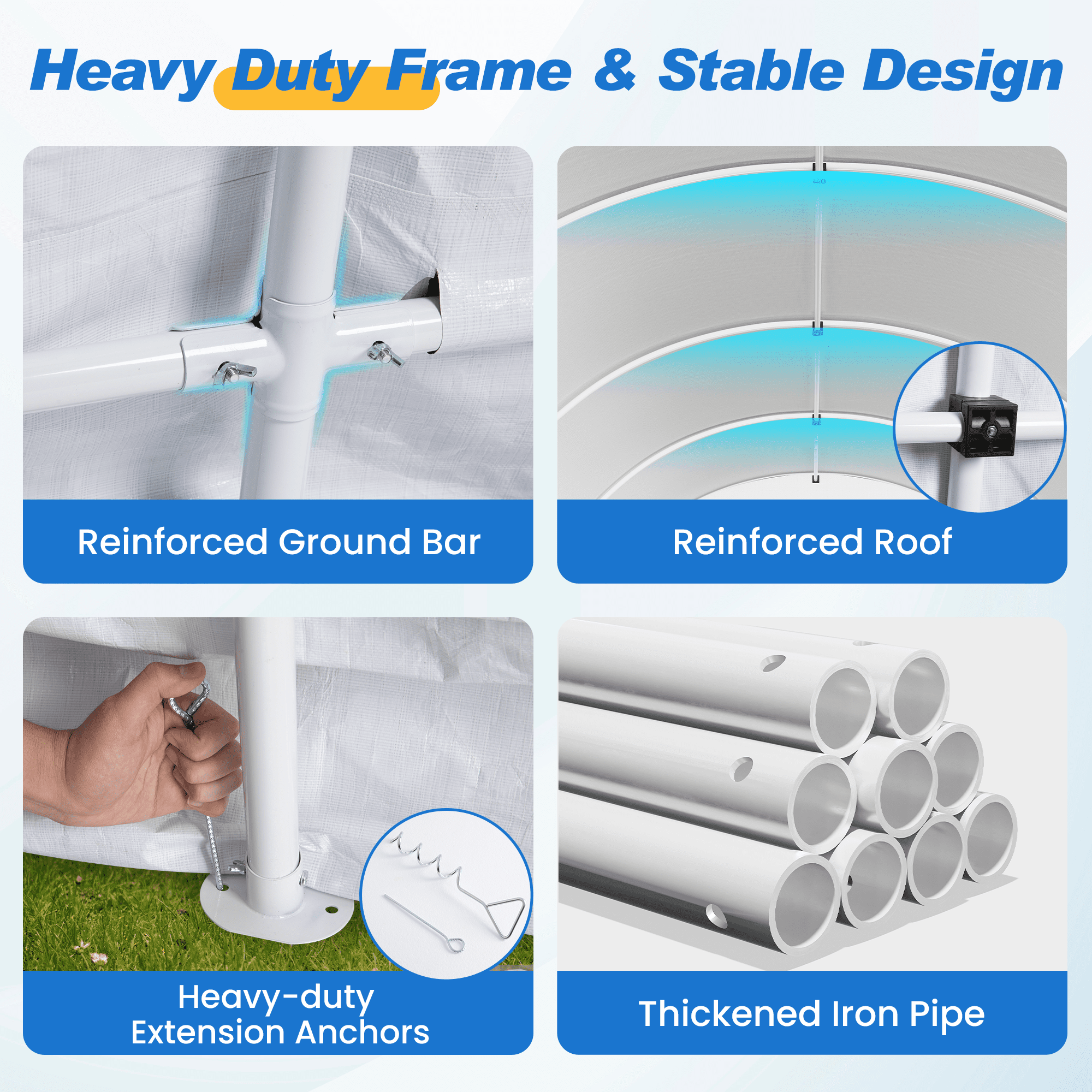 Heynemo Portable Metal Carport Canopy Tent with Weatherproof PE Cover and 4 Sandbag Anchors (12 ft x 25 ft) qyyo9