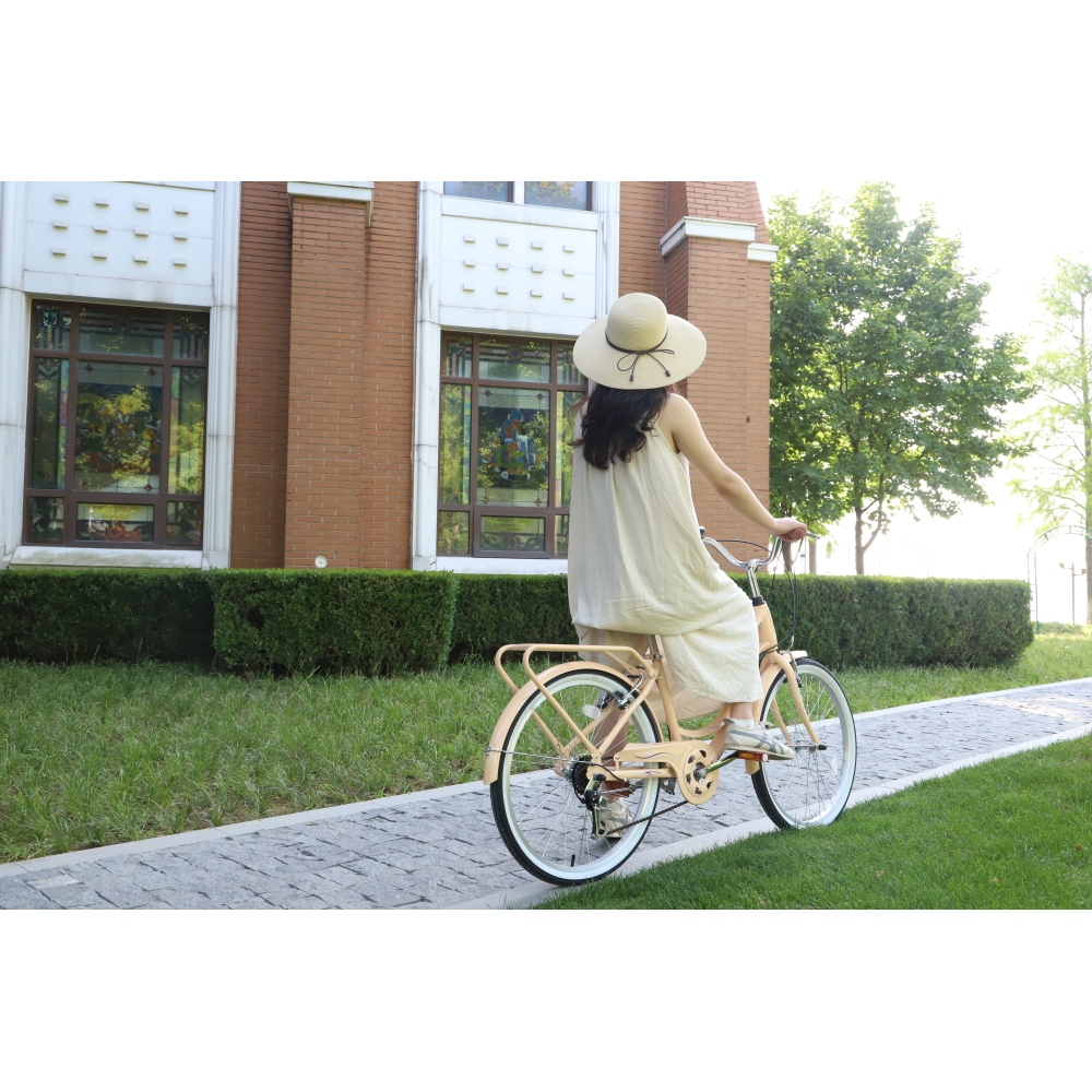 Generic 7-Speed Steel Frame Cruiser Bicycle for Commuting and Leisure (Beige, 24 in) 8ppoz