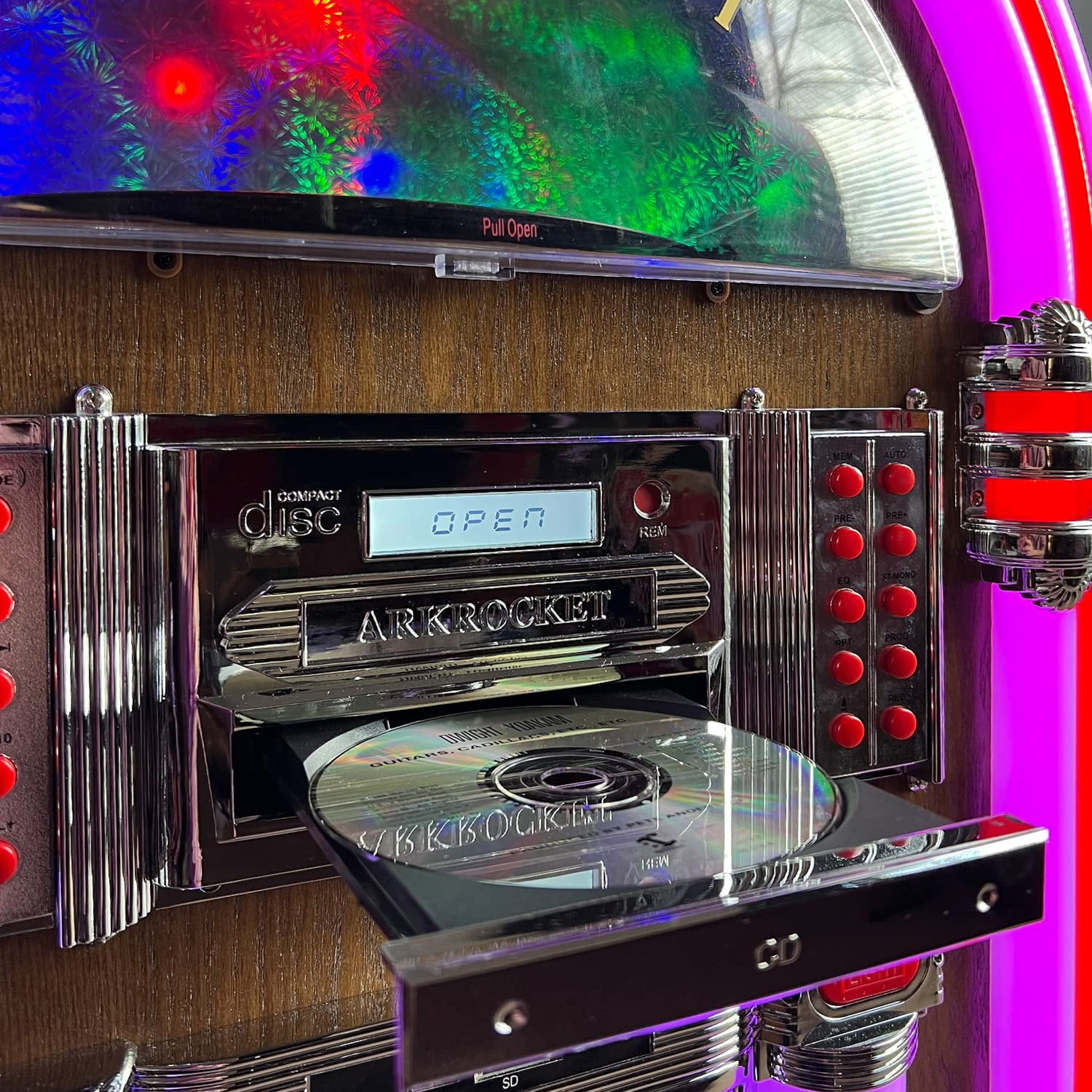 Arkrocket Taurus II Retro Jukebox with Bluetooth, Vinyl, CD, USB, and SD Player (Dark Oak) wg69s