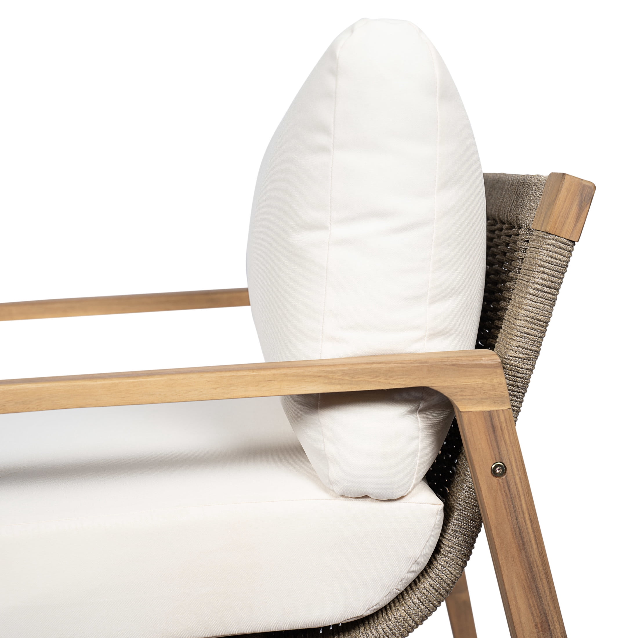 Christopher Knight Home Rustic Outdoor Acacia Wood Club Chair with Curved Rope Back (White, 31.89 in D x 27.17 in W x 27.17 in H) o25g5