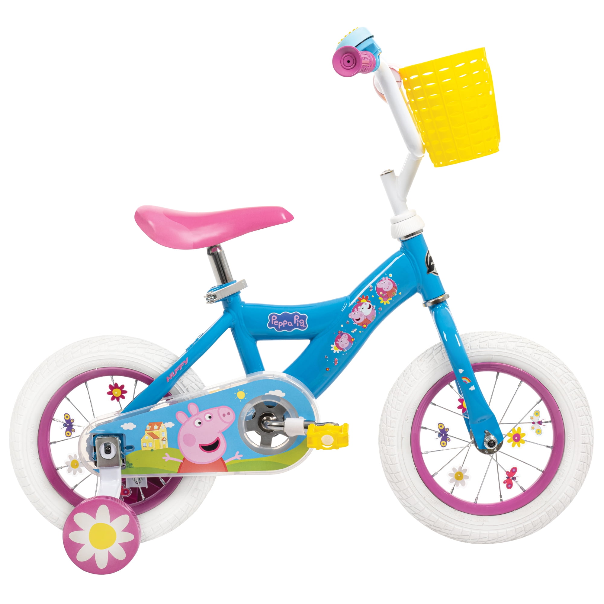 Huffy Peppa Pig Kids Bike with Training Wheels and Basket (Blue, 12 in) b0bp0