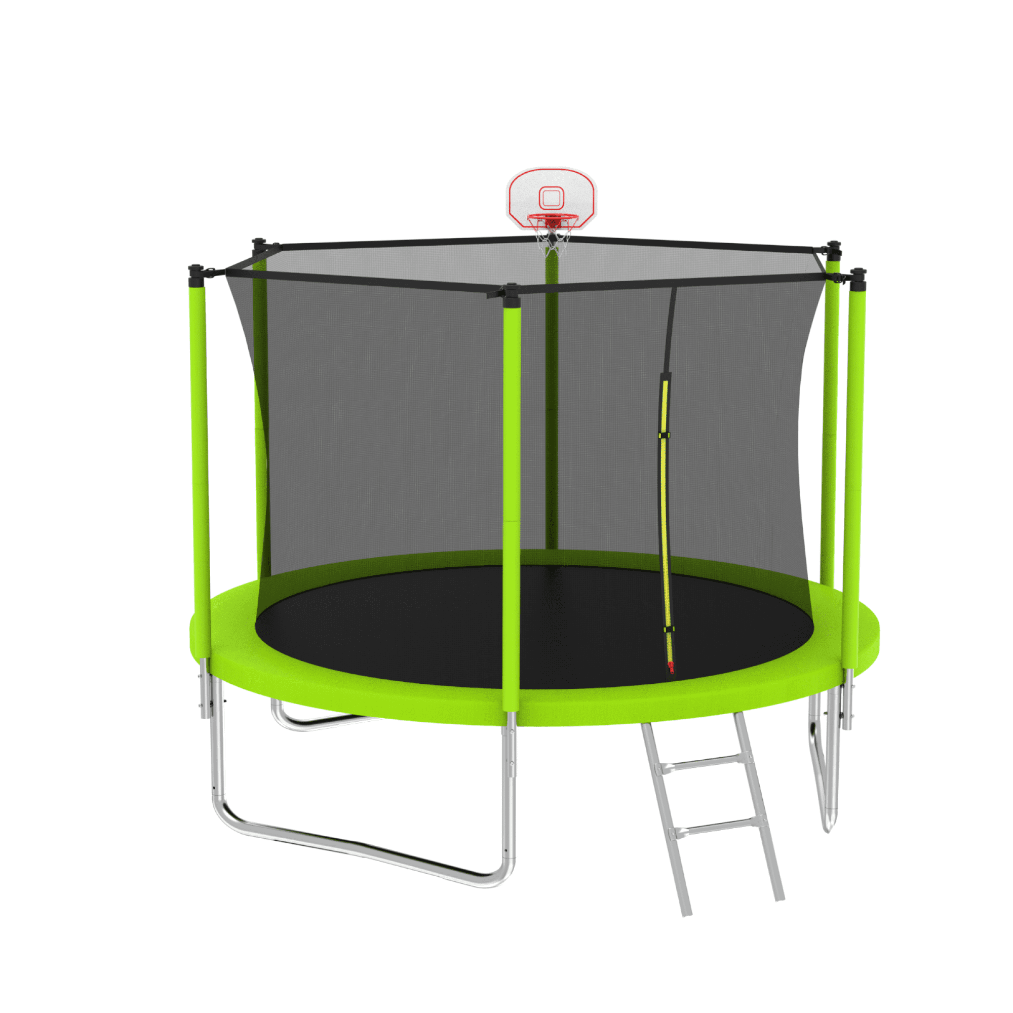 Leumius 10 ft Outdoor Trampoline for Kids with Basketball Hoop and Safety Enclosure Net (Green, 10 ft) 5ymx0