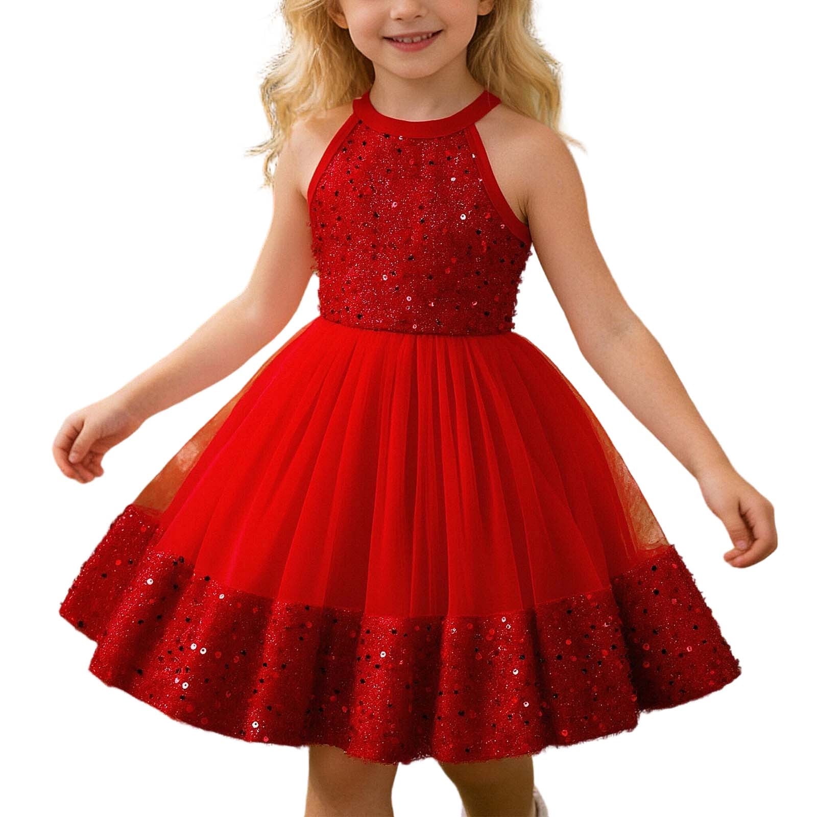 Gelikeya Girls Sequin Sparkly Tutu Dress Sleeveless Party Outfit (Red, 4-5 Years) u3ymr