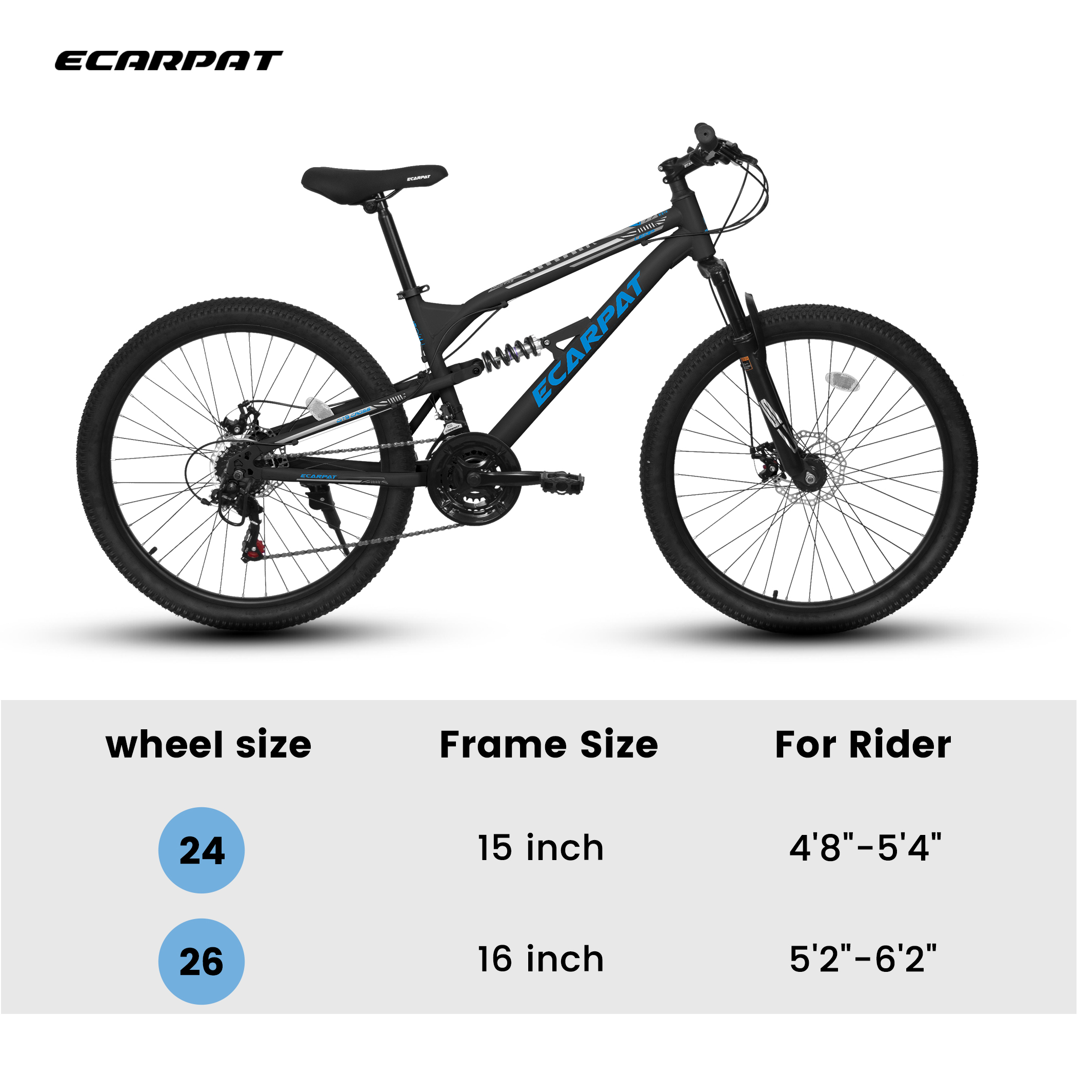 Ecarpat 26-inch Dual Full Suspension Mountain Bike, 21-Speed All-Terrain MTB with Dual Disc Brakes (Blue, 26-inch) 2qsq1
